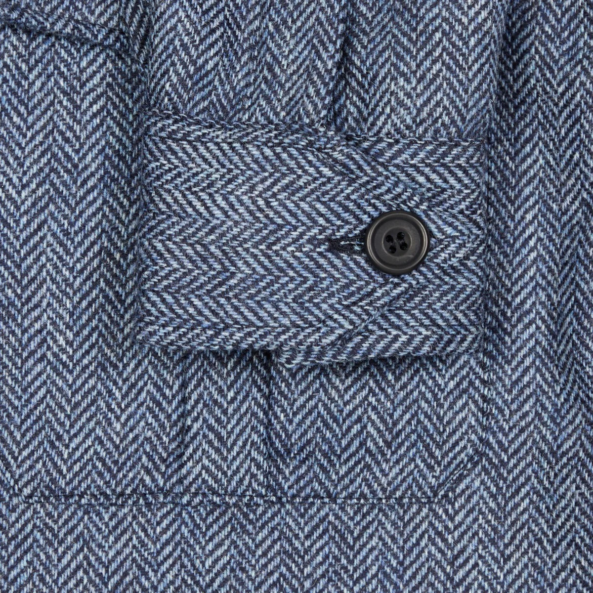 Herringbone Wool Tweed Button Cuff Safari Shirt in Blue - Image 3