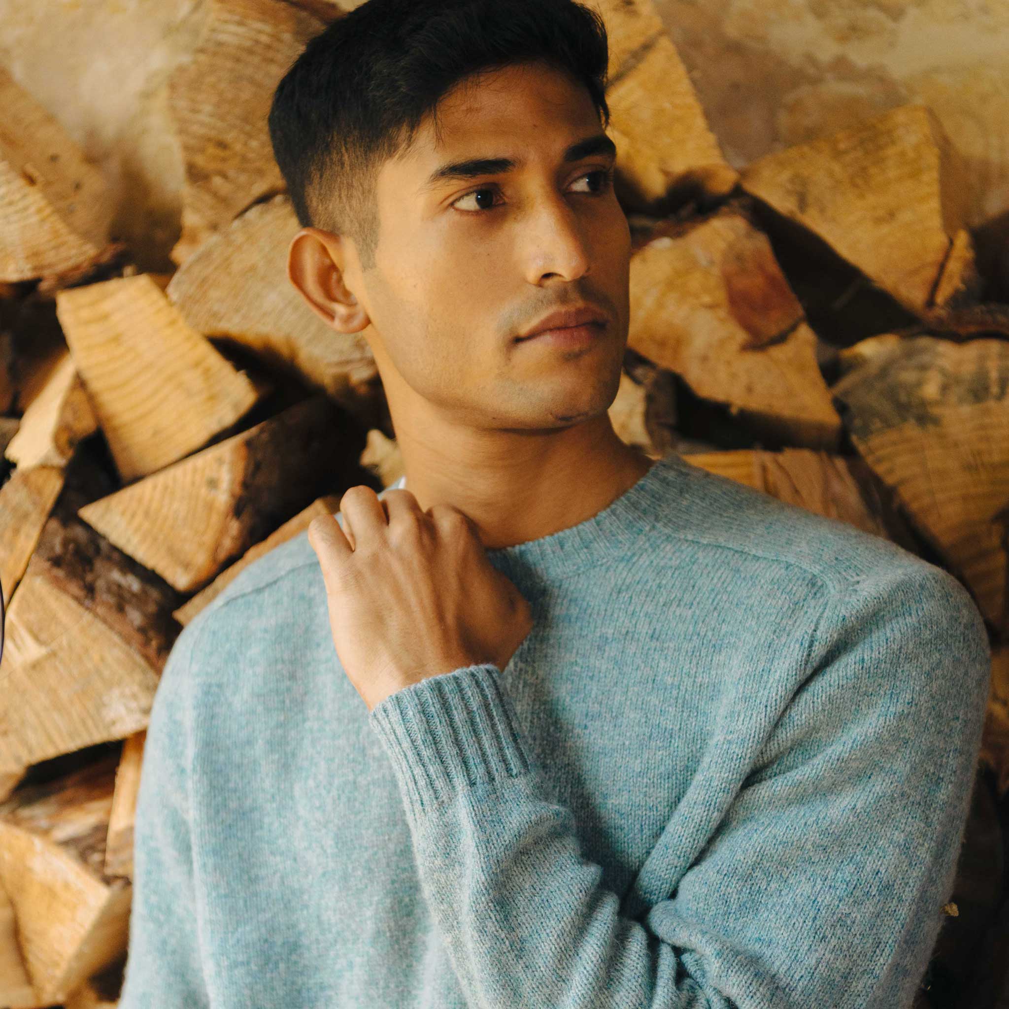 Hillswick Brushed Shetland Crew Neck Jumper in Lovat Green - Image 2