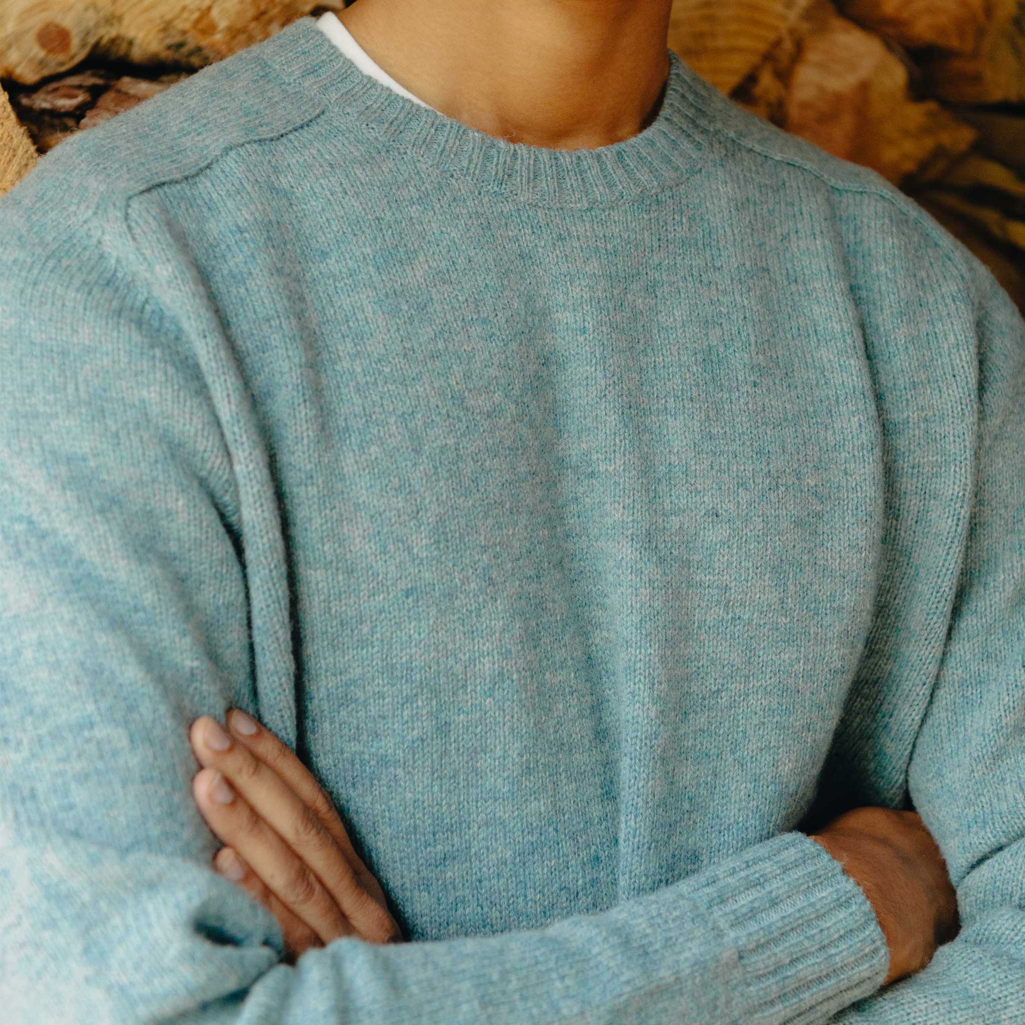Hillswick Brushed Shetland Crew Neck Jumper in Lovat Green - Image 5
