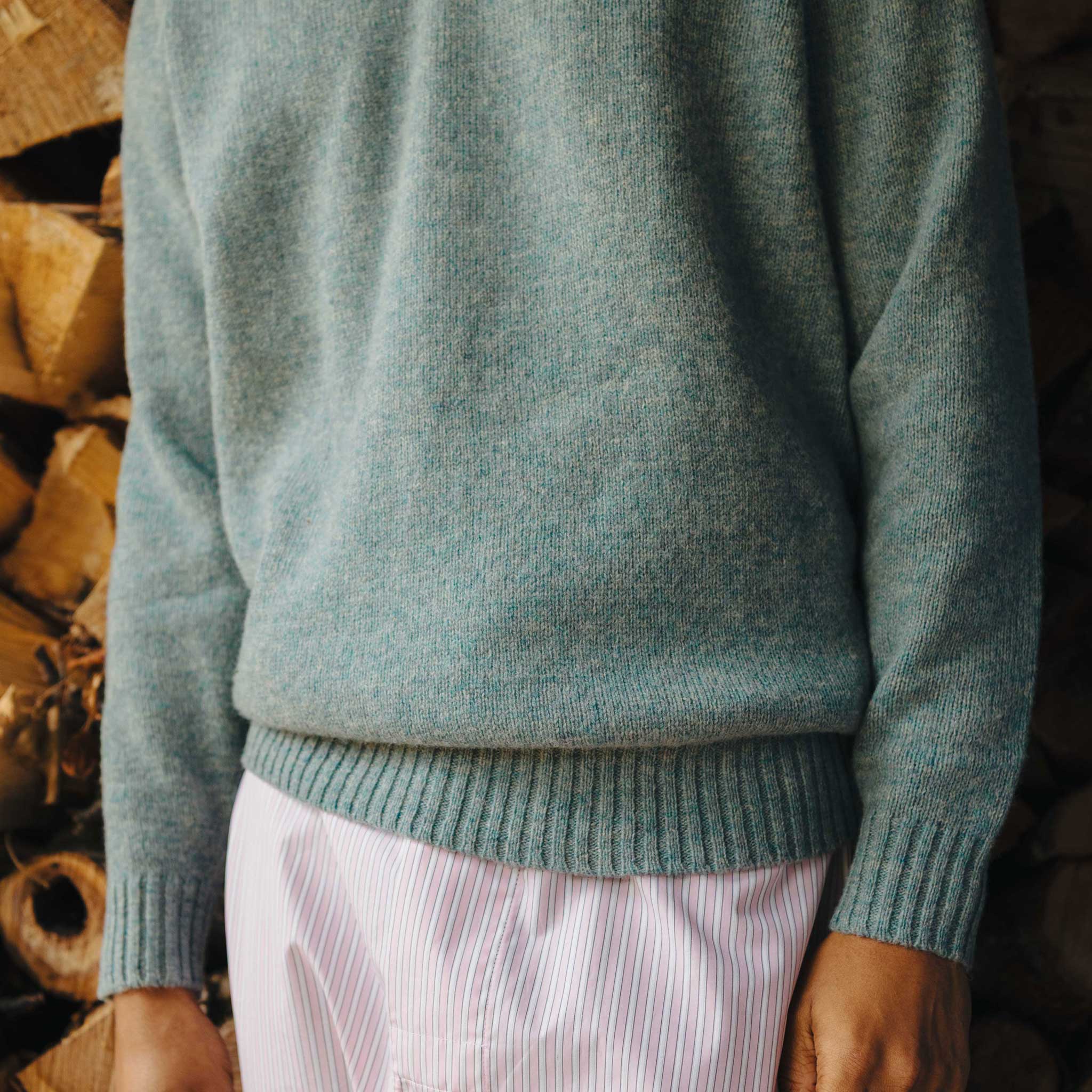 Hillswick Brushed Shetland Crew Neck Jumper in Lovat Green - Image 6