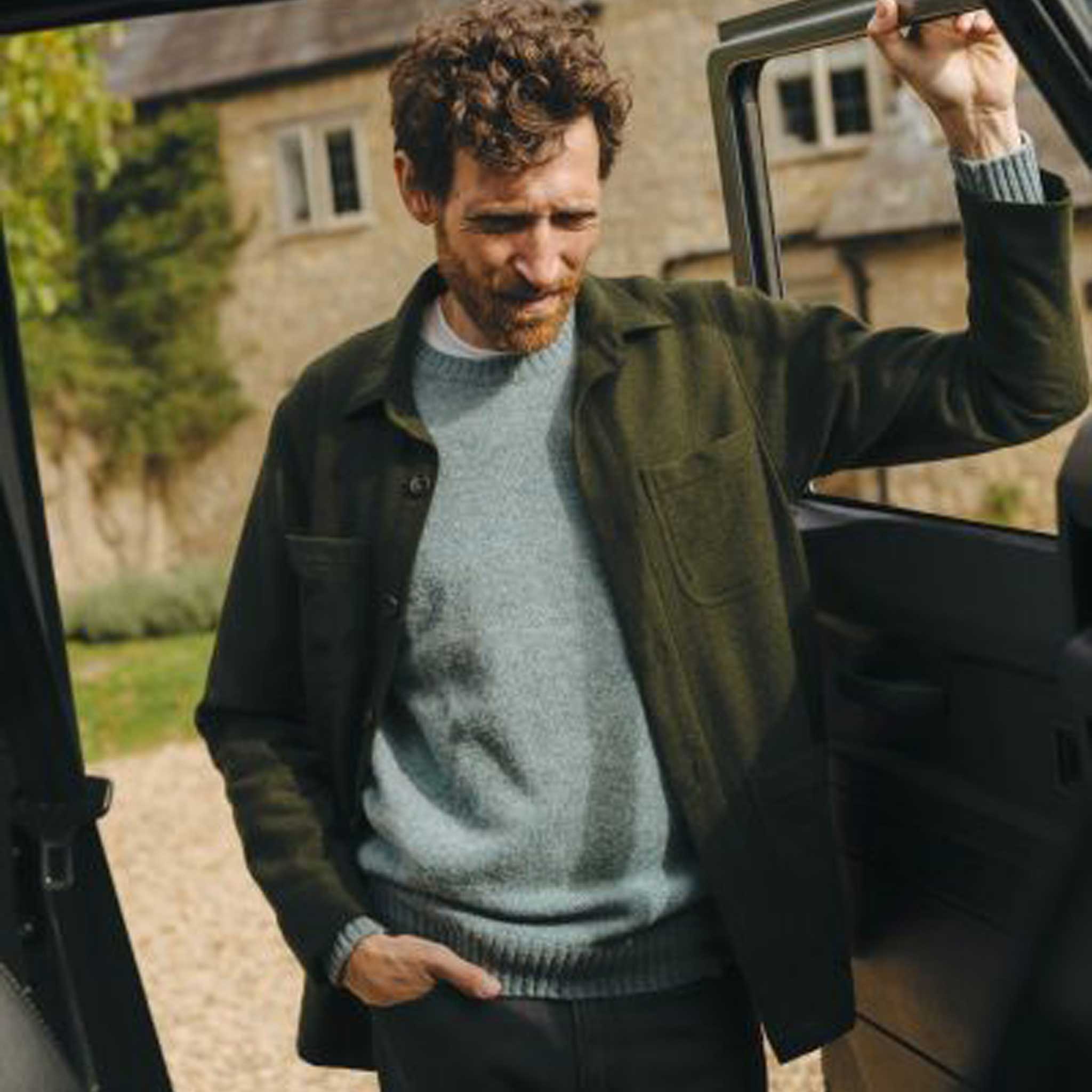 Hillswick Brushed Shetland Crew Neck Jumper in Lovat Green - Image 7