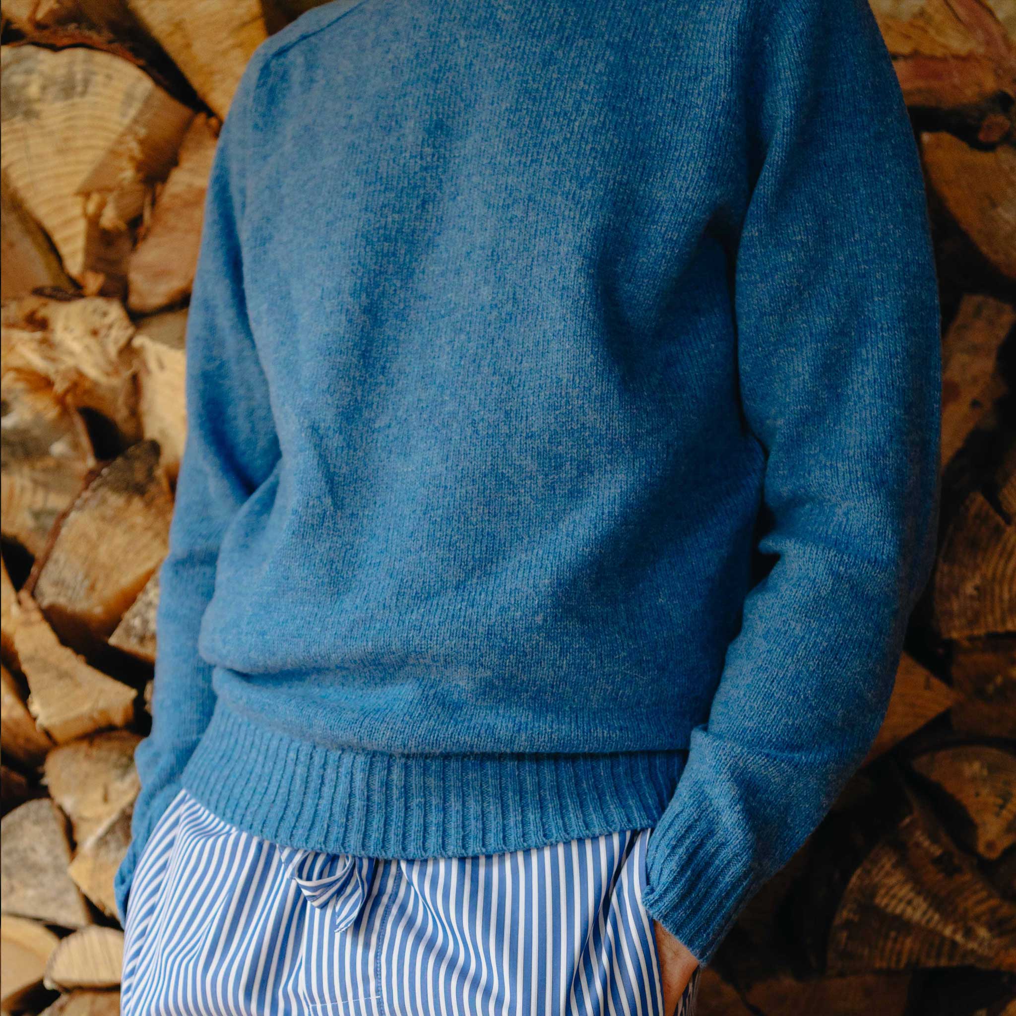 Hillswick Brushed Shetland Crew Neck Jumper in Nordic Blue - Image 4