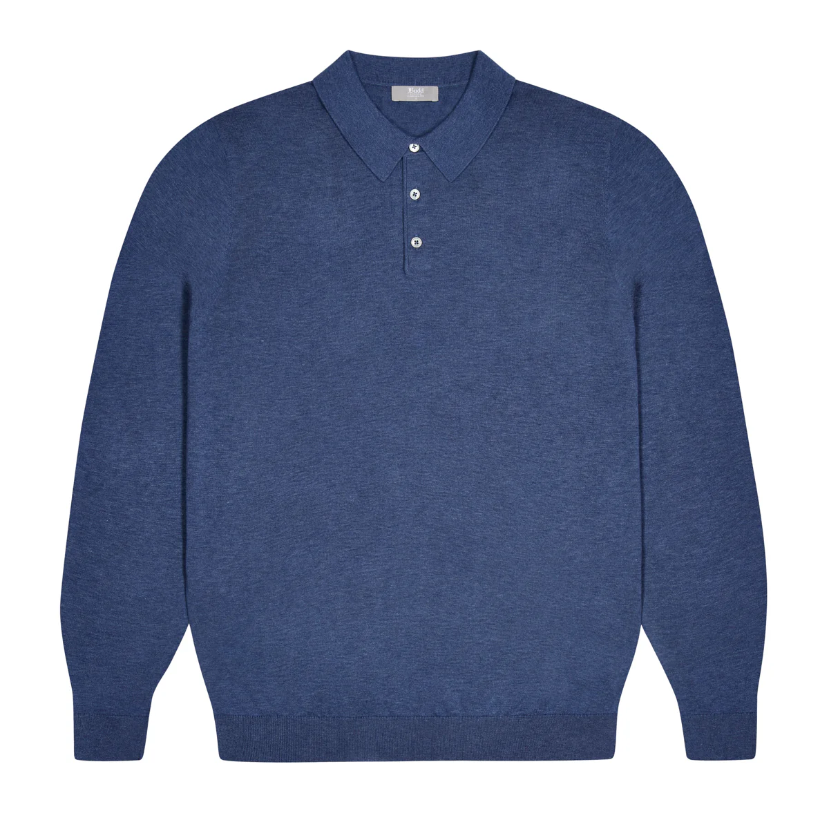 Holt Cotton Fine Knit Long Sleeve Polo Shirt in Denim Blue - Image 2