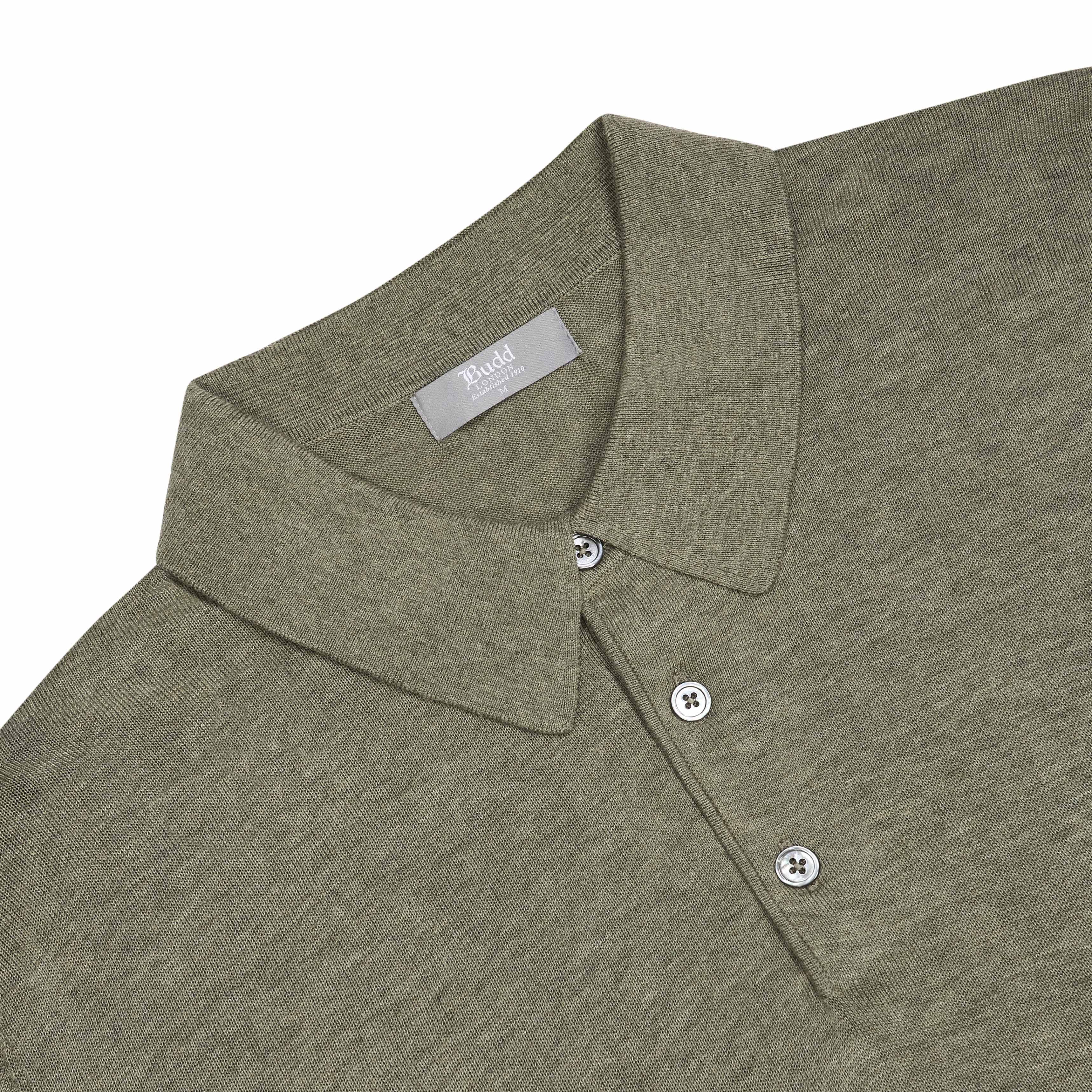 Holt Cotton Fine Knit Long Sleeve Polo Shirt in Laurel Green - Image 3