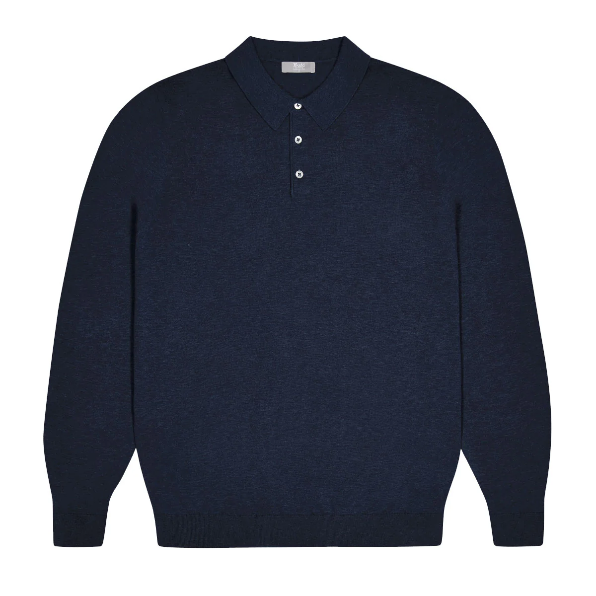 Holt Cotton Fine Knit Long Sleeve Polo Shirt in Navy - Image 2