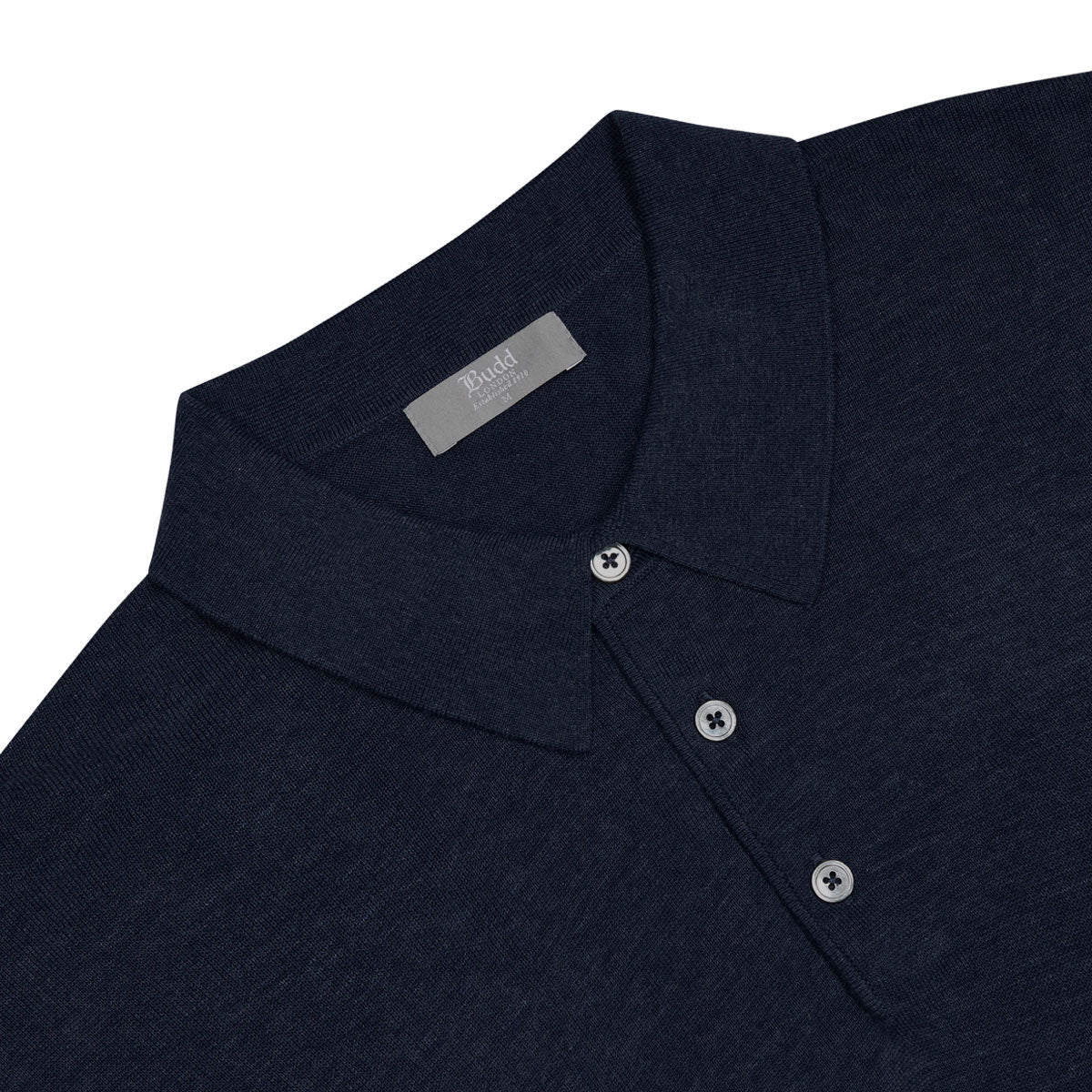 Holt Cotton Fine Knit Long Sleeve Polo Shirt in Navy - Image 3