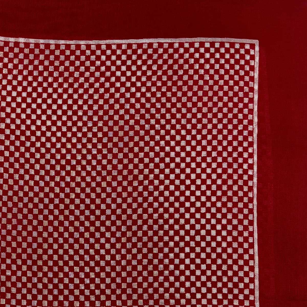 Italian Cotton Dice Check Handkerchief in Red - Image 2