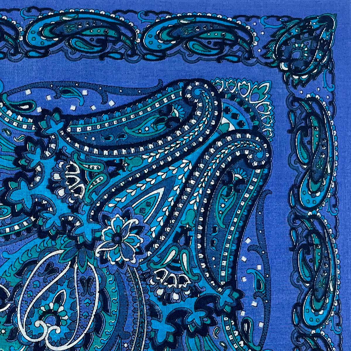 Italian Cotton Floral Paisley Handkerchief in Cornflower Blue - Image 2