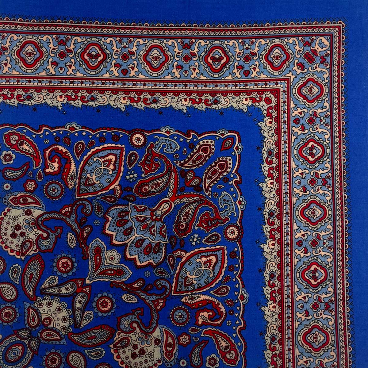 Italian Cotton Floral Paisley Handkerchief in Electric Blue - Image 2