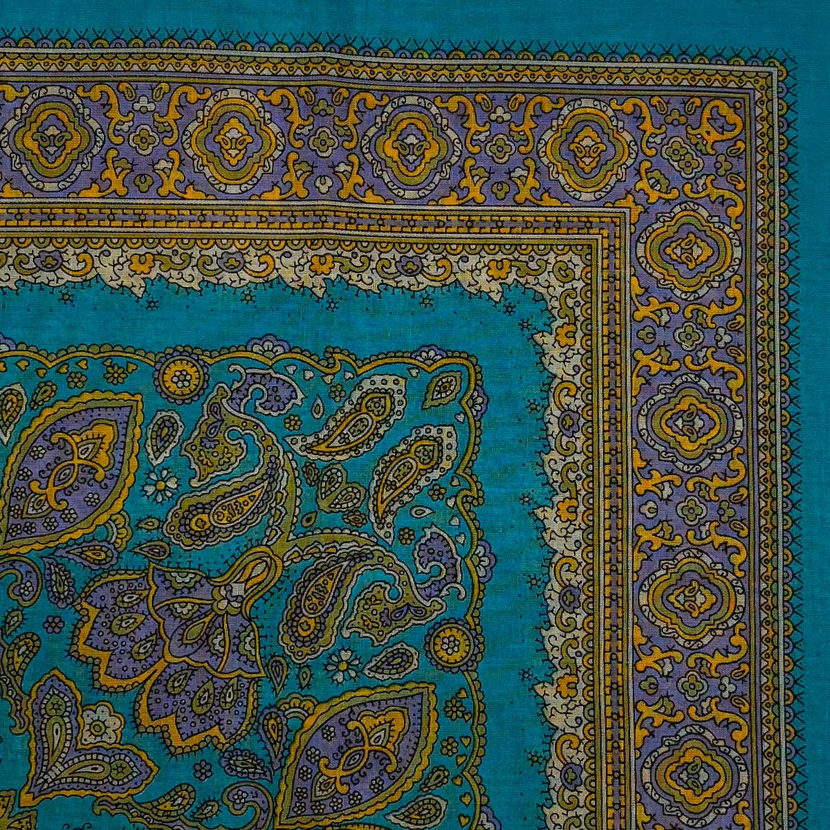 Italian Cotton Floral Paisley Handkerchief in Turquoise - Image 2