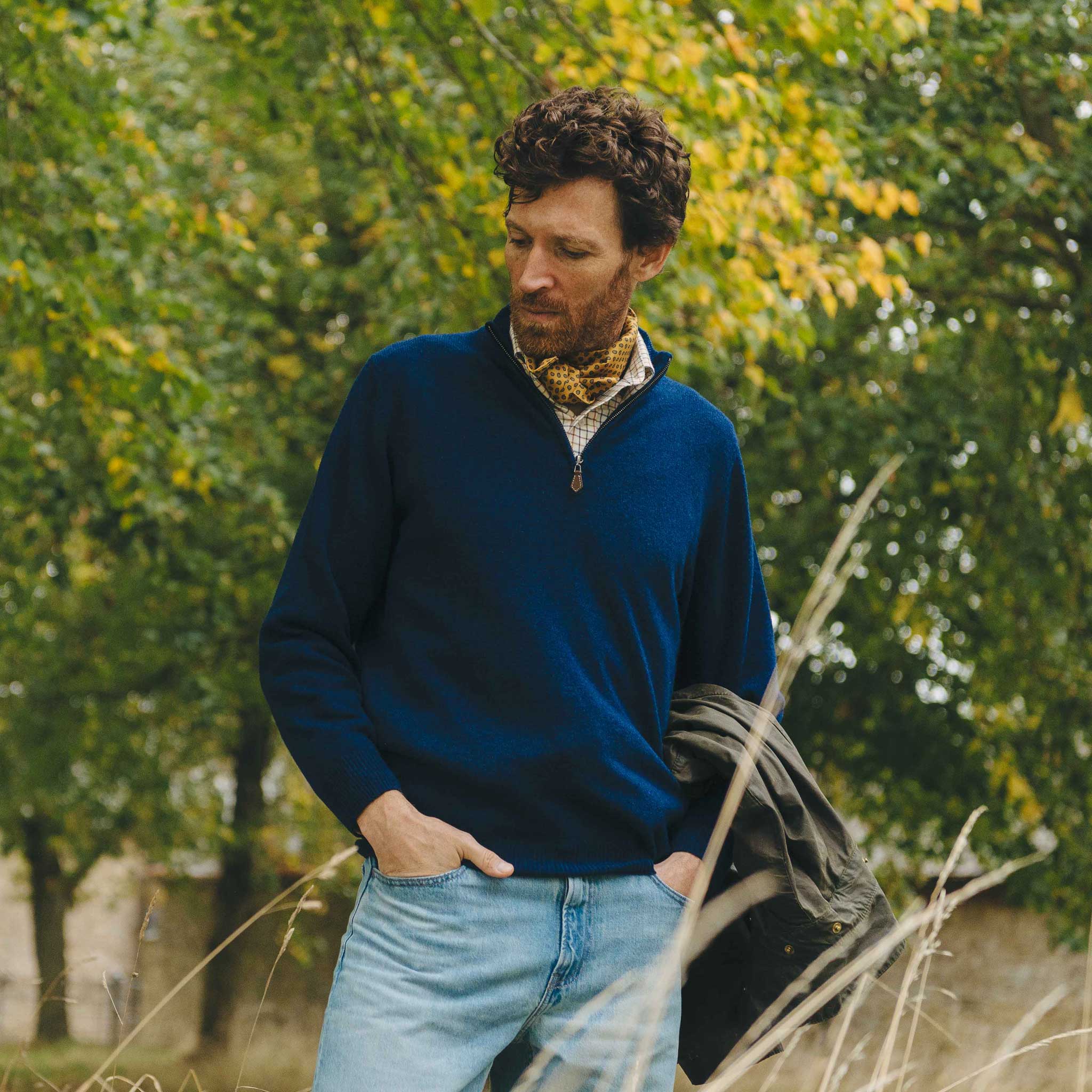 Kinloss Lambswool Quarter Zip Jumper in Cobalt Blue - Image 2