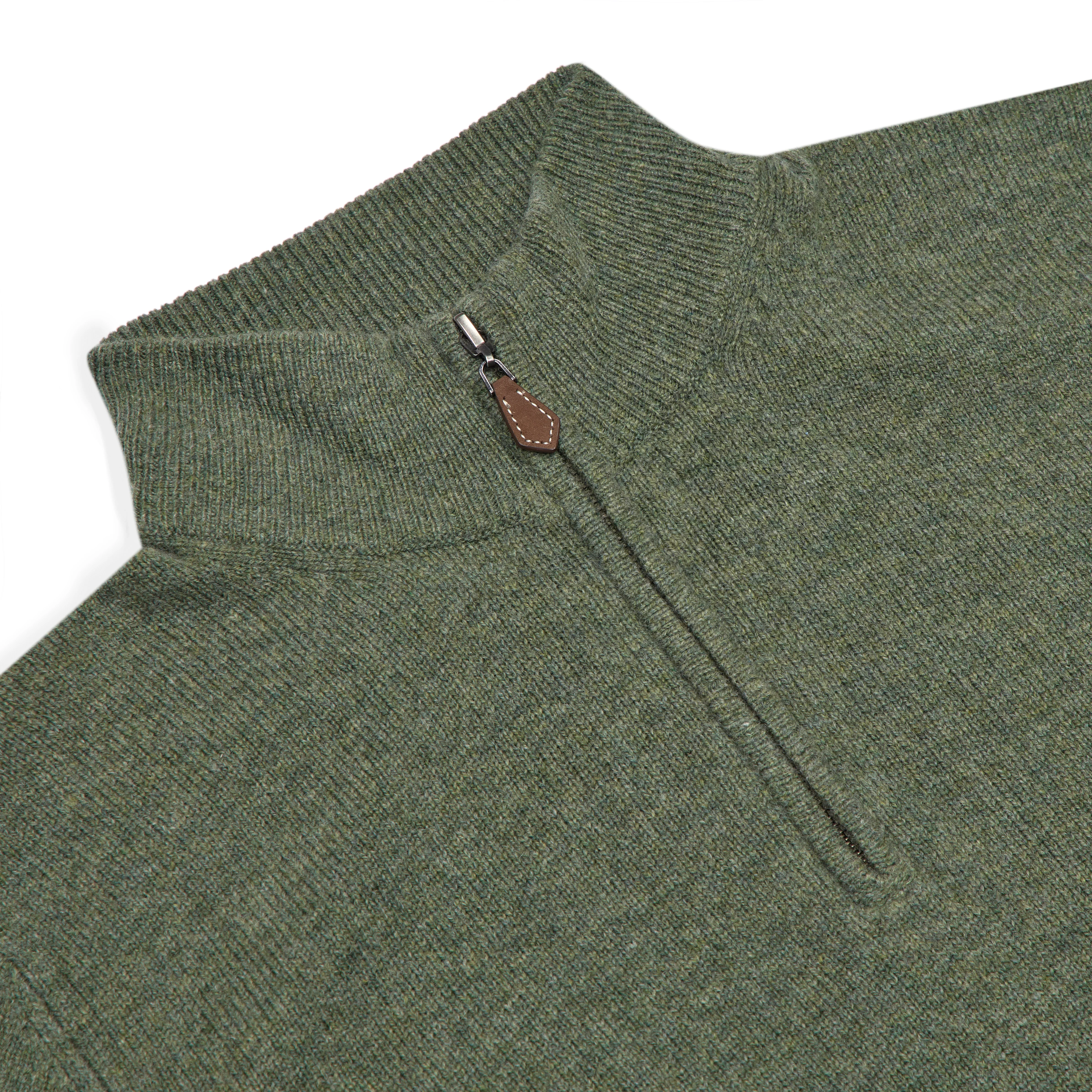 Kinloss Lambswool Quarter Zip Jumper in Tweed Green - Image 3
