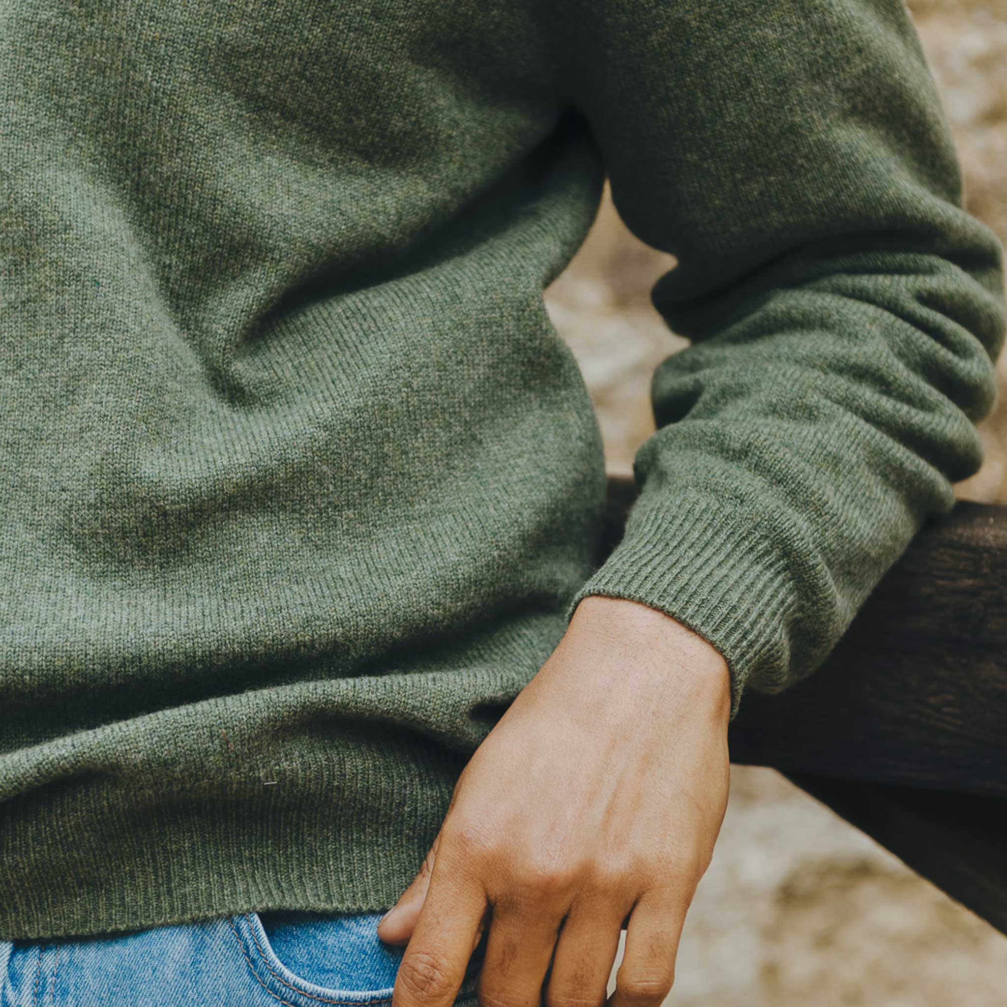 Kinloss Lambswool Quarter Zip Jumper in Tweed Green - Image 4