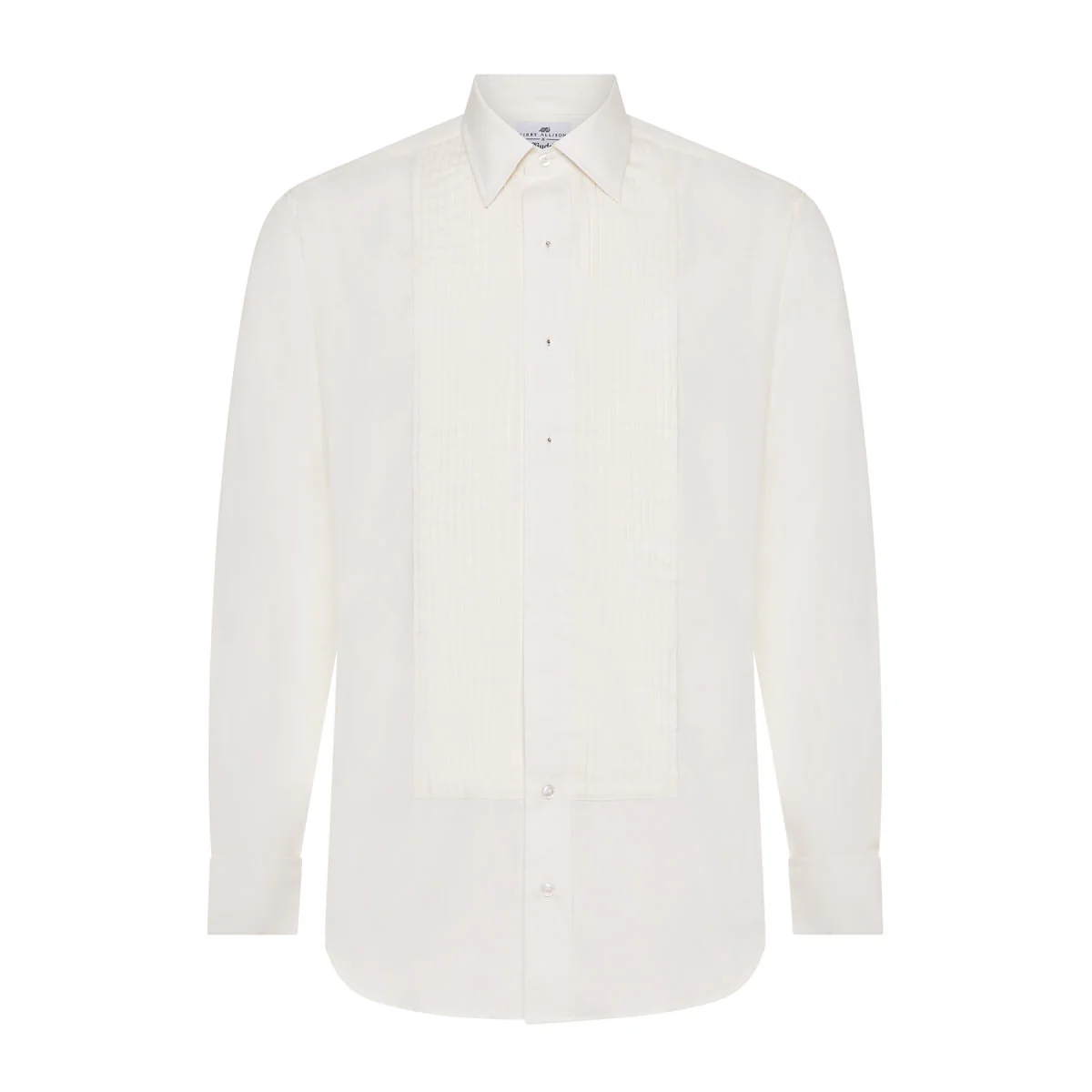 Kirby Allison x Budd Tailored Fit Hand Pleated Silk Dress Shirt in Cream - Image 9