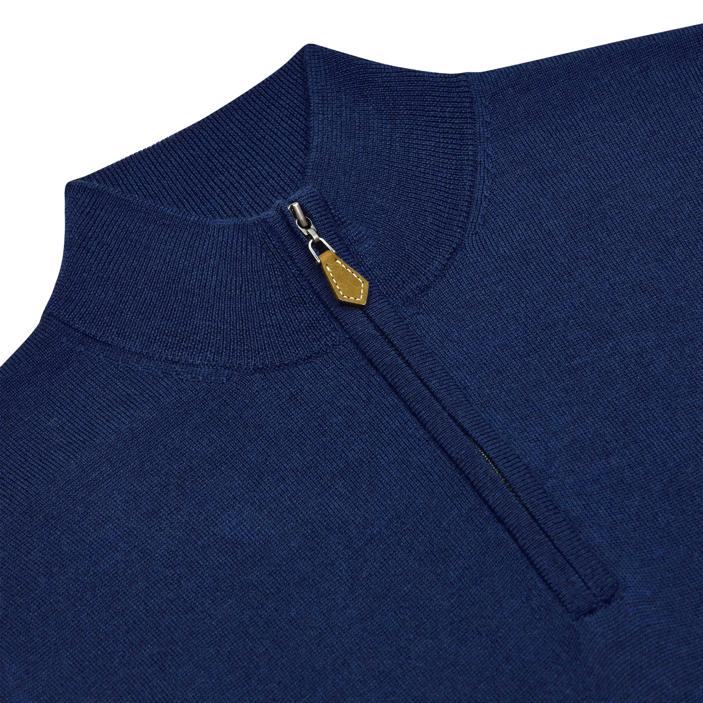 Leven Fine Merino Quarter Zip Gilet in Cobalt Blue - Image 2