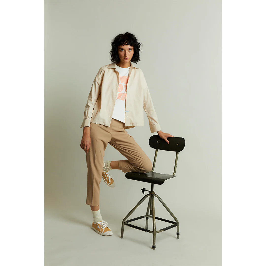 Lido Cotton Cashmere Button Cuff Shirt in Sand - Image 3