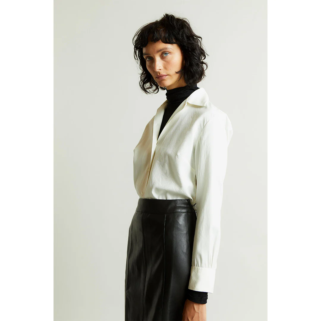 Lido Spun Silk Button Cuff Shirt in Cream - Image 3