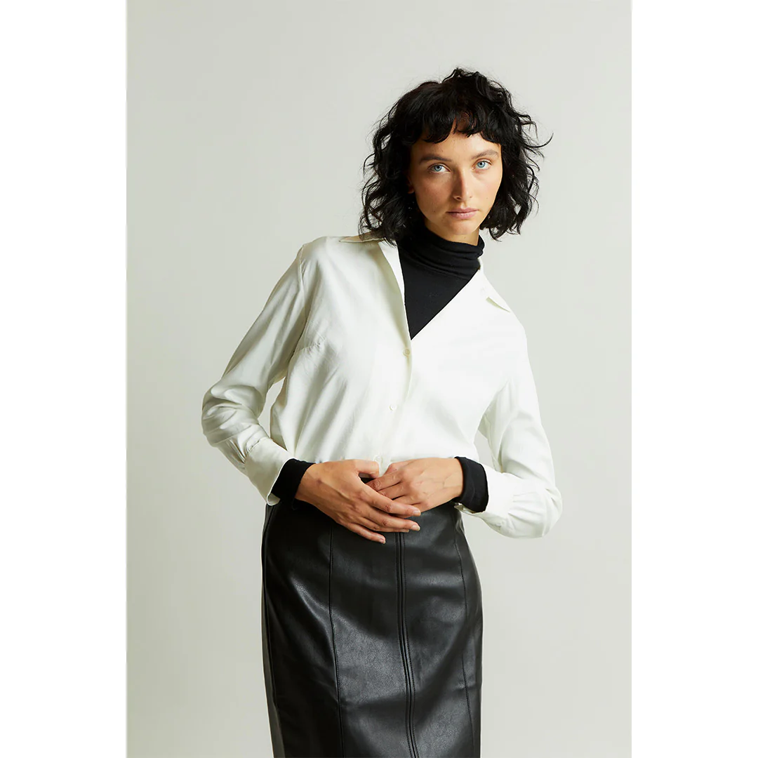 Lido Spun Silk Button Cuff Shirt in Cream - Image 5