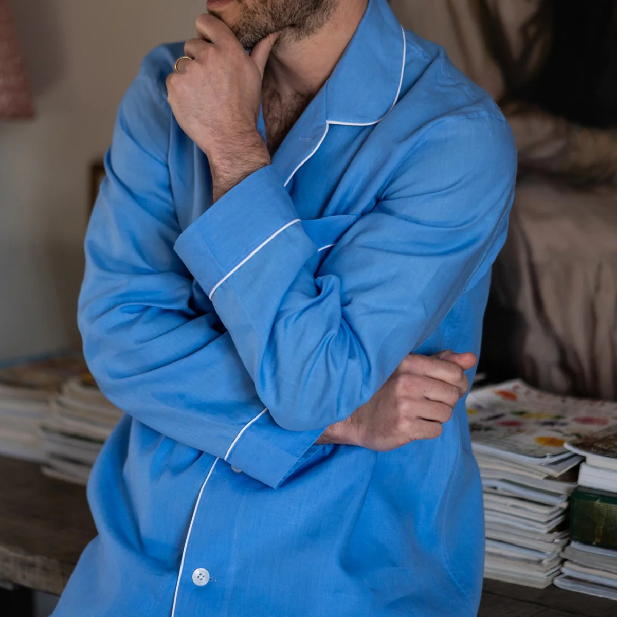 Plain Linen Pyjamas in Blue Lagoon - Image 4