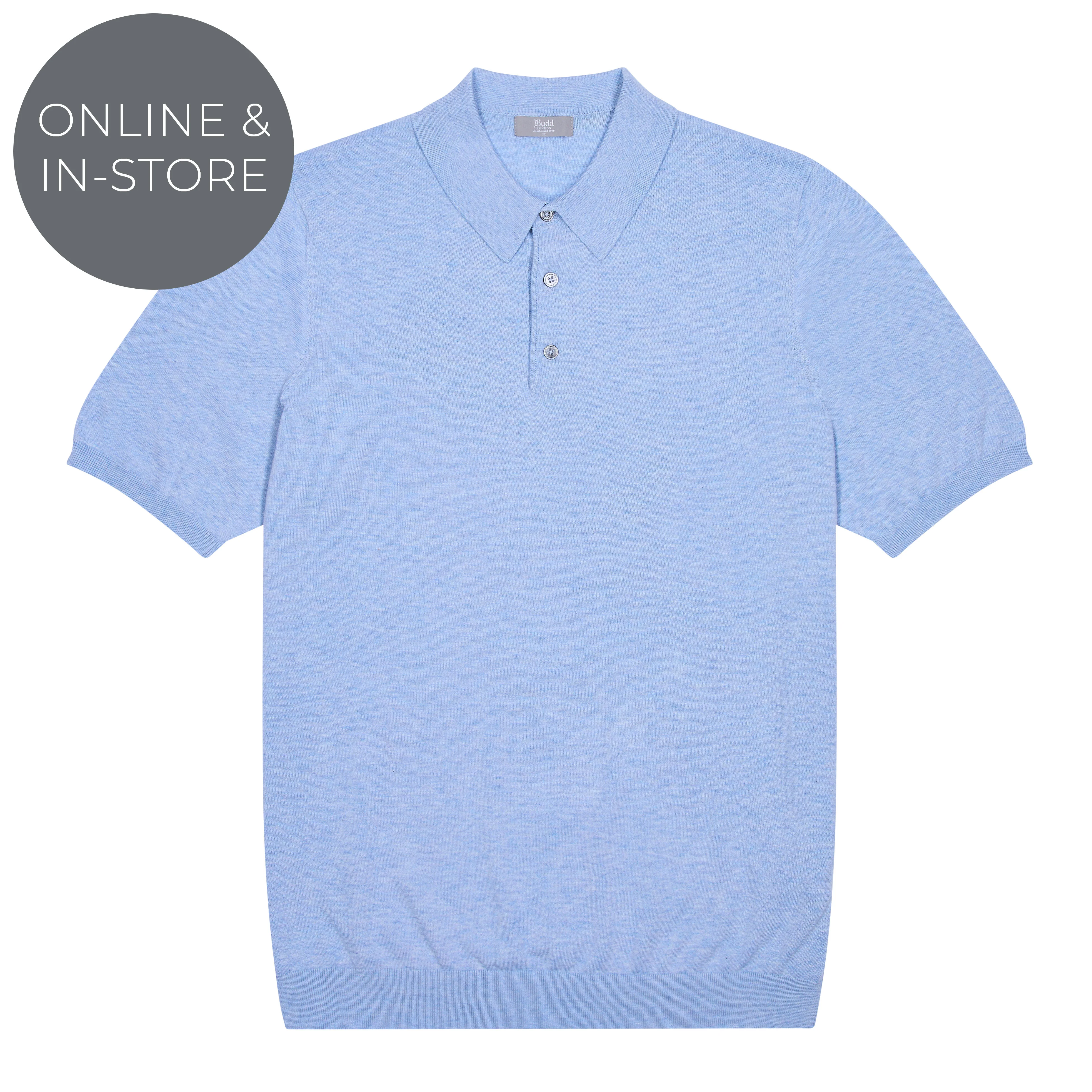 Liston Cotton Fine Knit Short Sleeve Polo Shirt in Capri