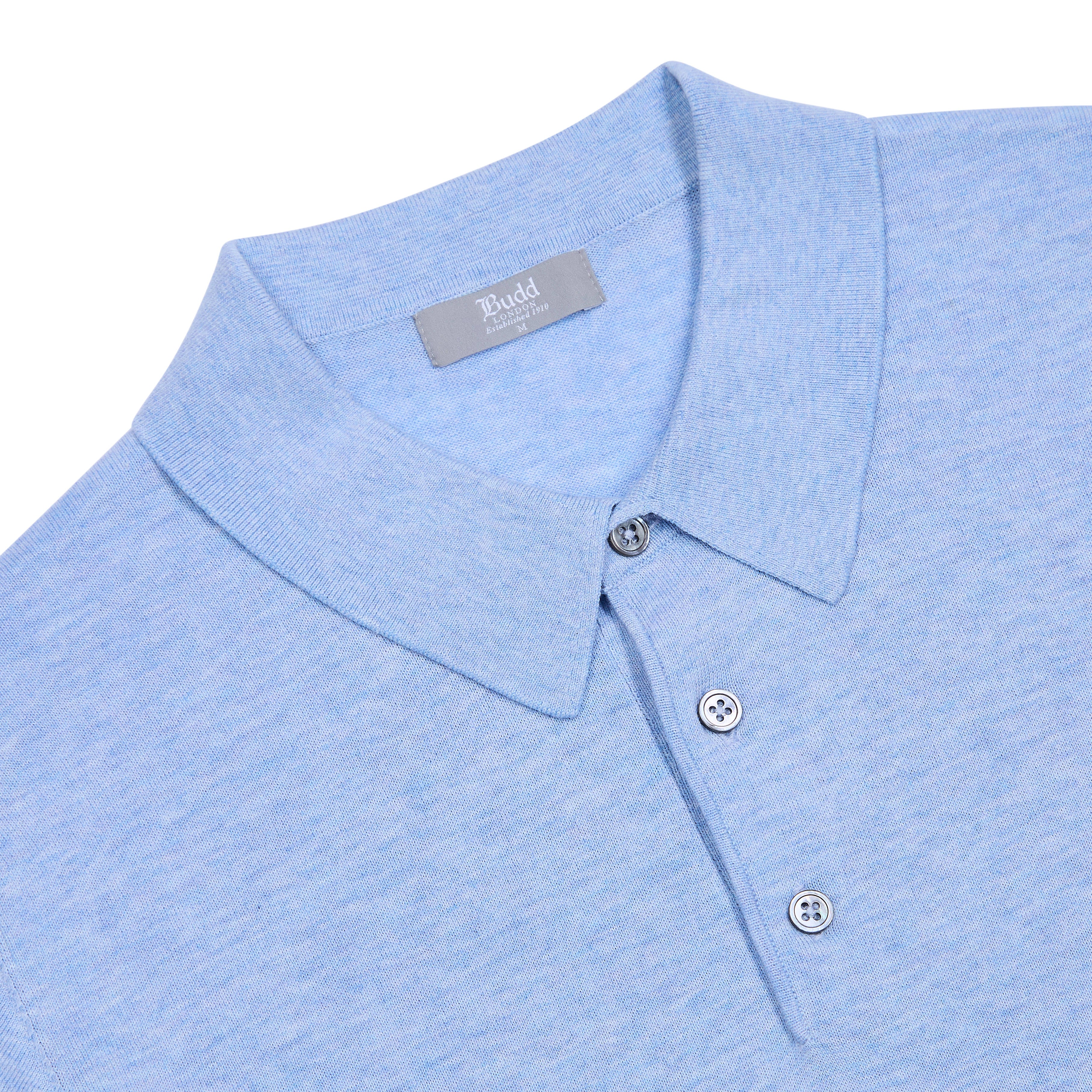 Liston Cotton Fine Knit Short Sleeve Polo Shirt in Capri - Image 3