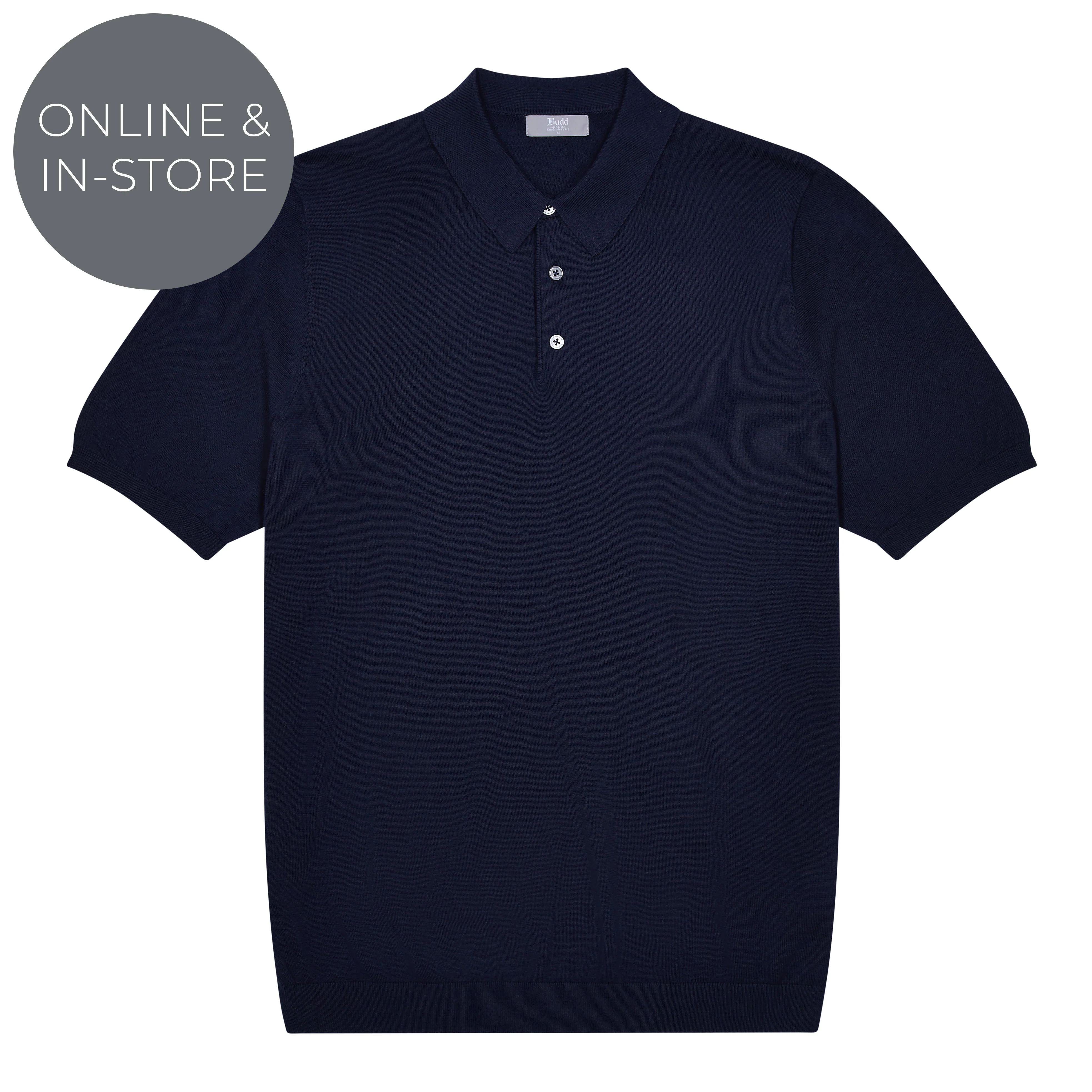Liston Cotton Fine Knit Short Sleeve Polo Shirt in Navy