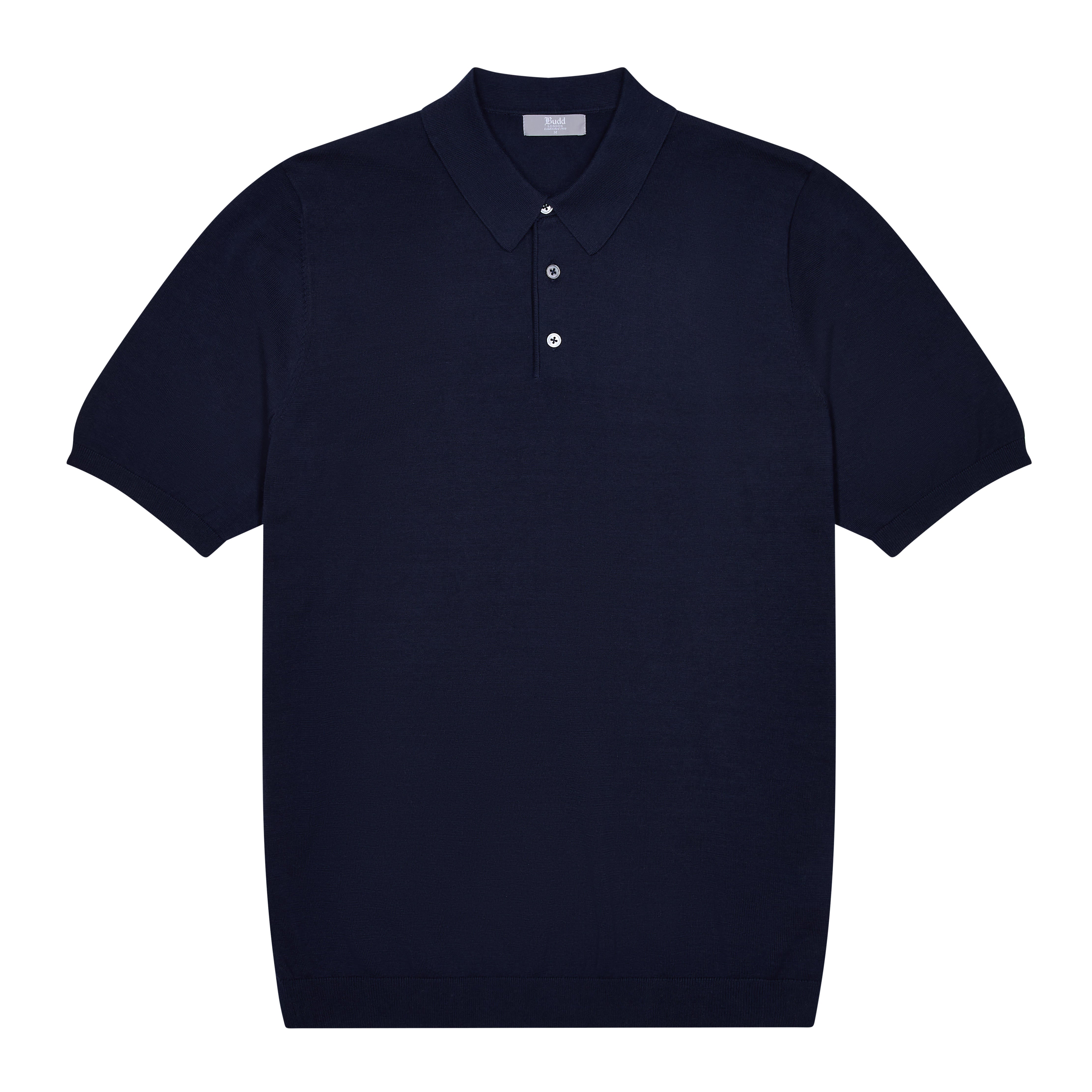 Liston Cotton Fine Knit Short Sleeve Polo Shirt in Navy - Image 2