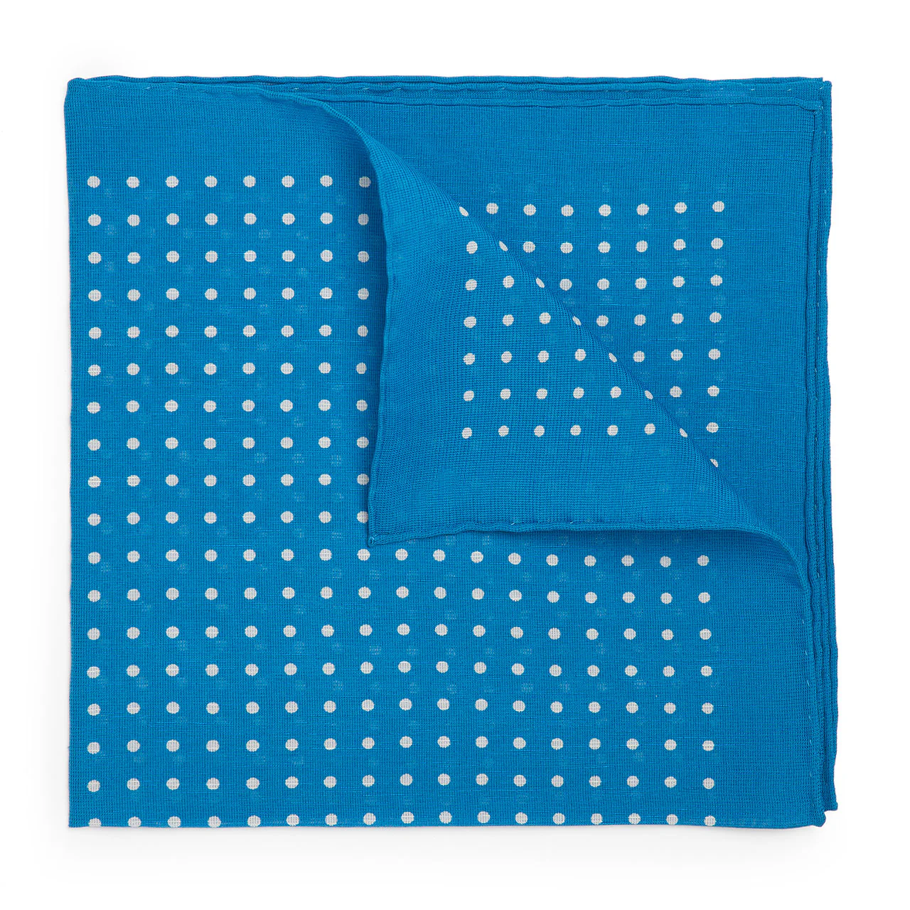 Medium Spot Silk & Linen Pocket Square in Blue and White