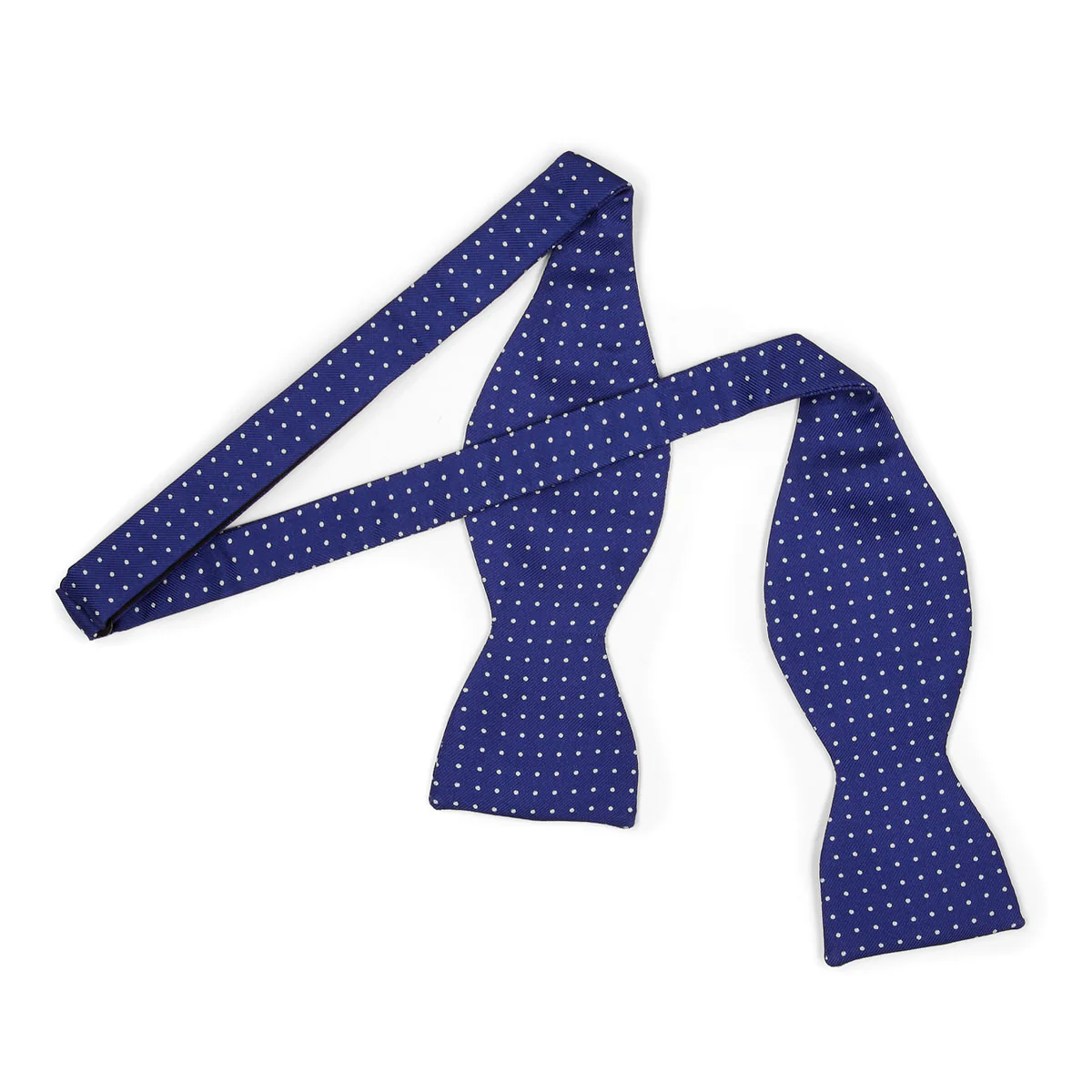 Mini Polka Dot Silk Adjustable Bow Tie in Royal Blue and White - Image 2