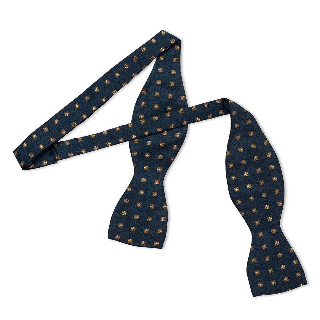 Motif Foulard Silk Thistle Bow Tie in Navy and Brown - Image 2