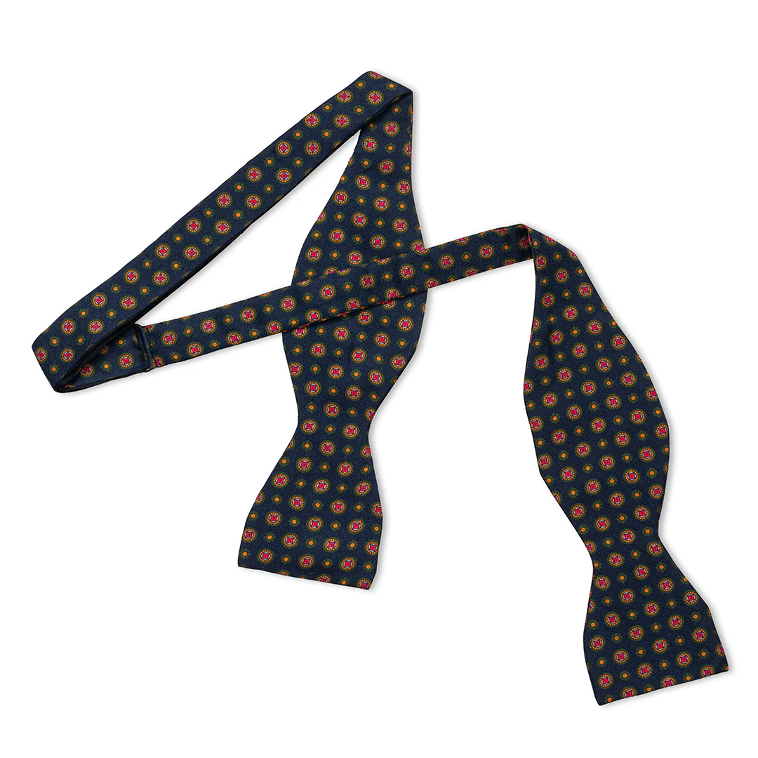 Motif Foulard Silk Thistle Bow Tie in Navy, Red, Yellow and Green - Image 2