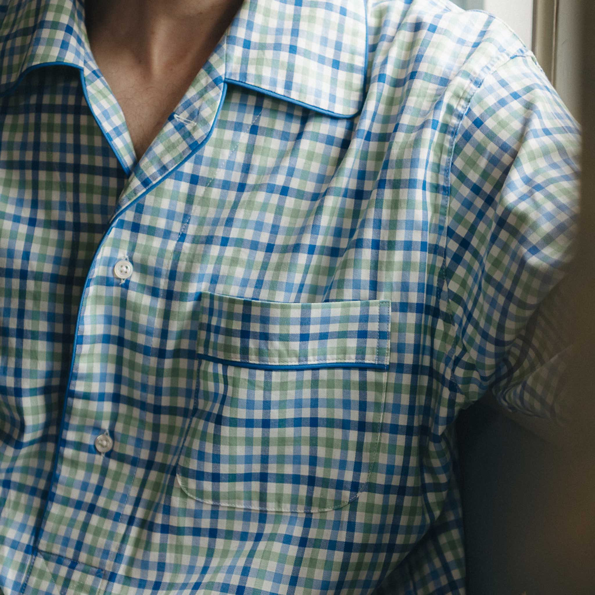 Multi Check Brushed Cotton Nightshirt in Blue and Green - Image 3