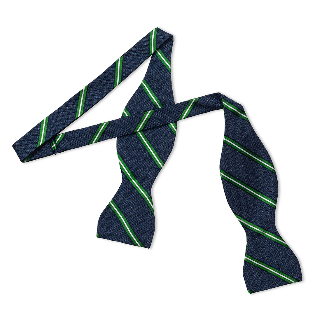 Multi-Stripe Tussah Silk Thistle Bow Tie in Green and White - Image 2