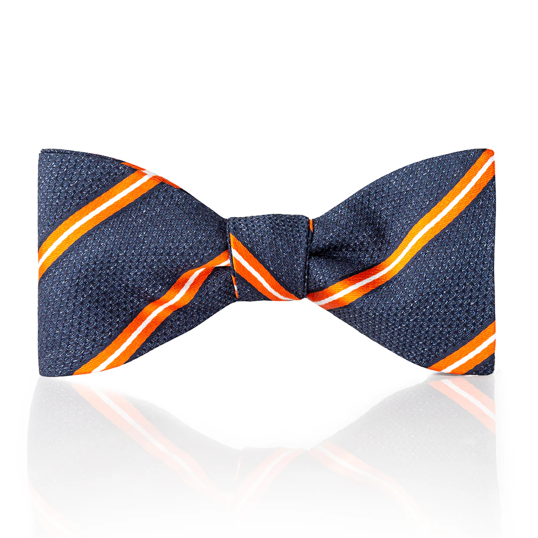 Multi-Stripe Tussah Silk Thistle Bow Tie in Orange and White