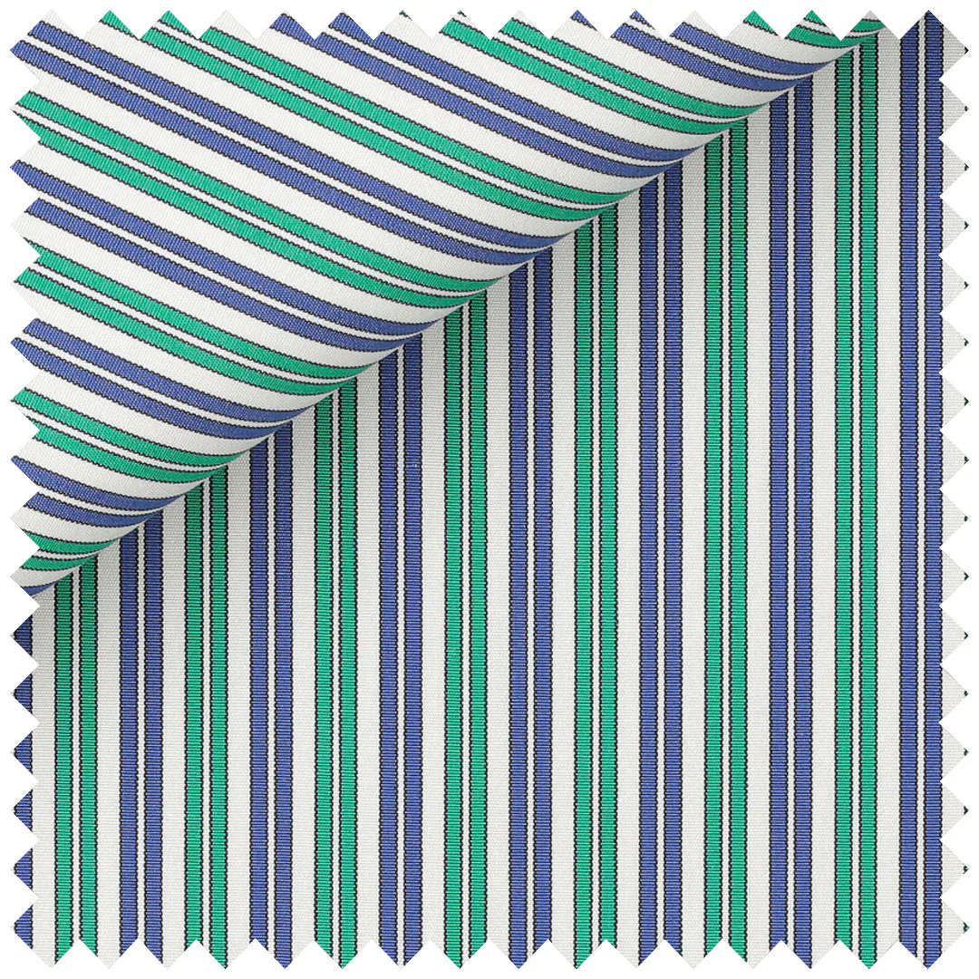 Navy and green double stripe poplin - Image 2