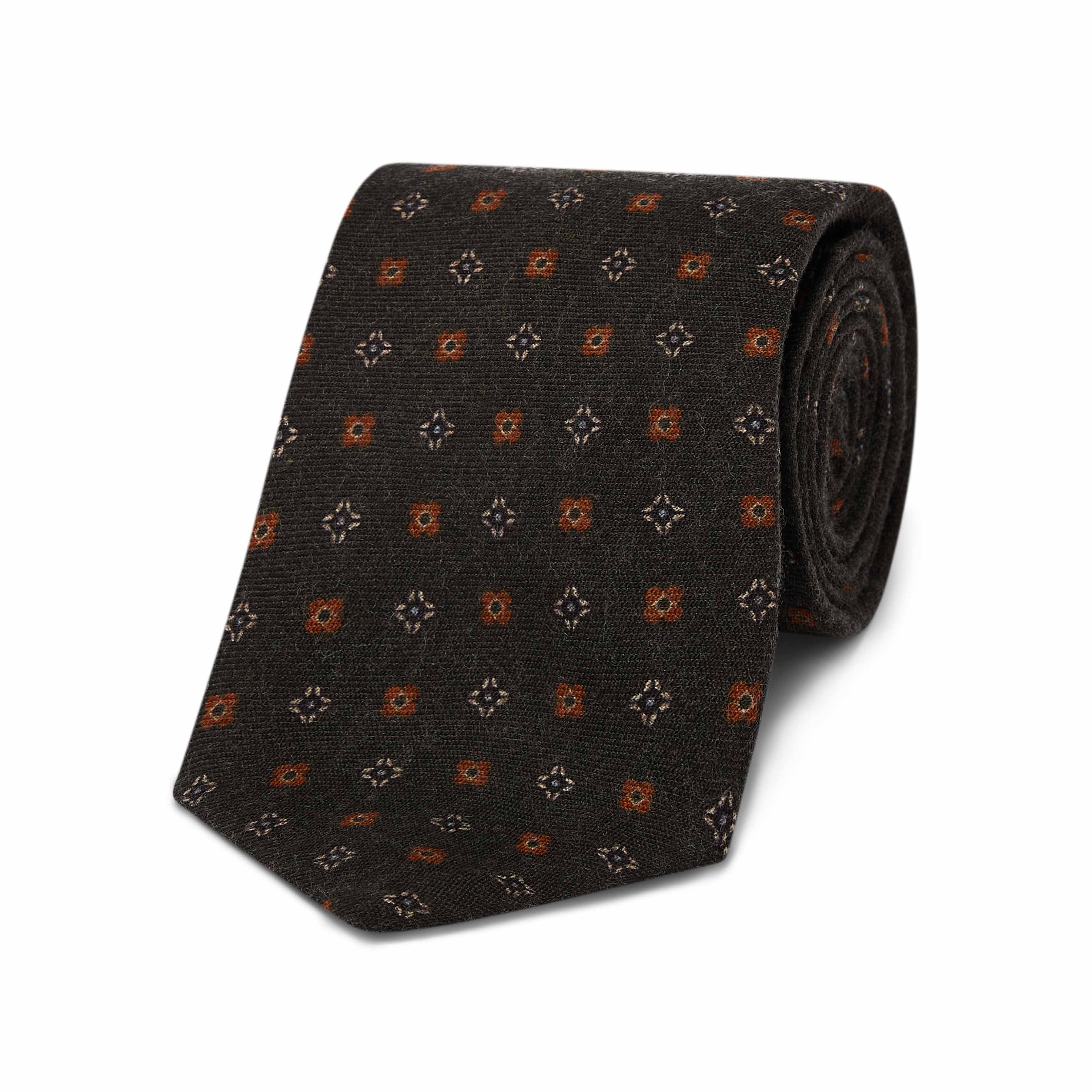 Neat Floral Design Wool Tie in Moss