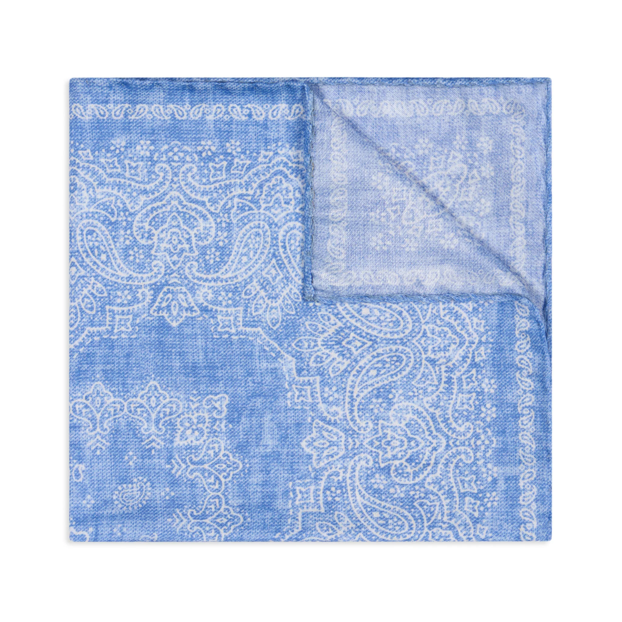 Notte Fiorentina Silk and Cotton Pocket Square in Sky Blue
