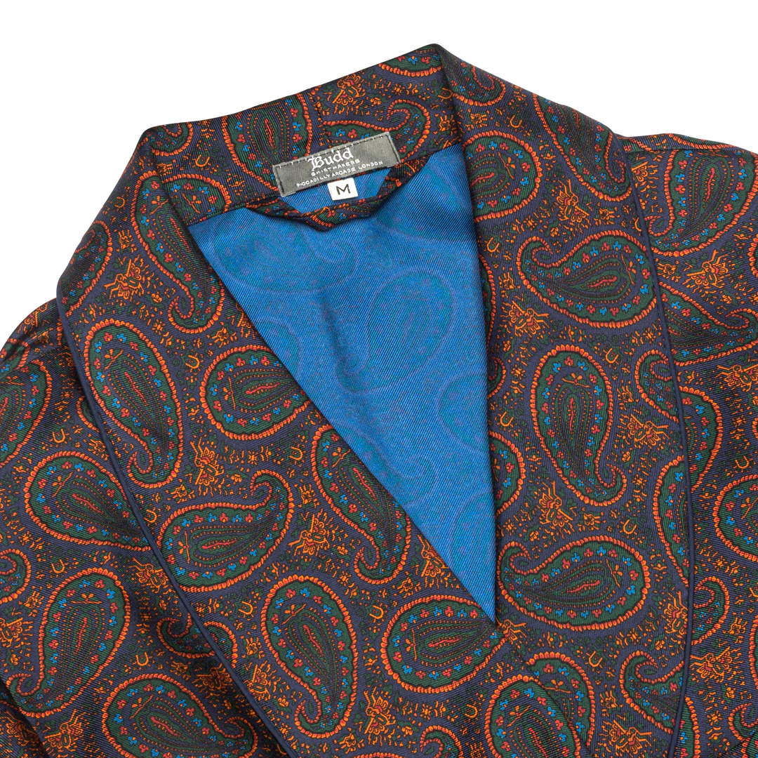Ornate Paisley Madder Silk Dressing Gown in Navy - Image 2