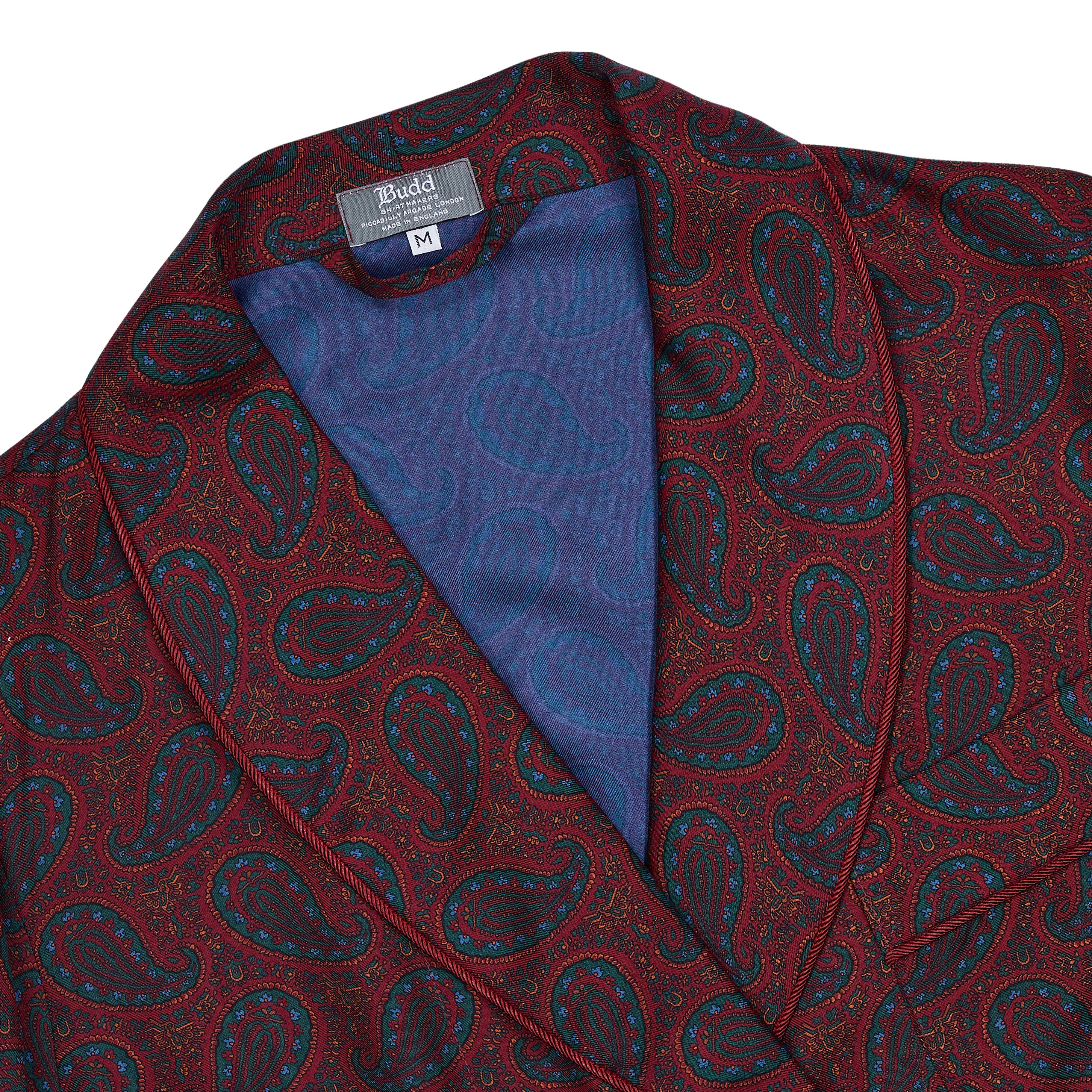 Ornate Paisley Madder Silk Dressing Gown in Red and Wine - Image 3