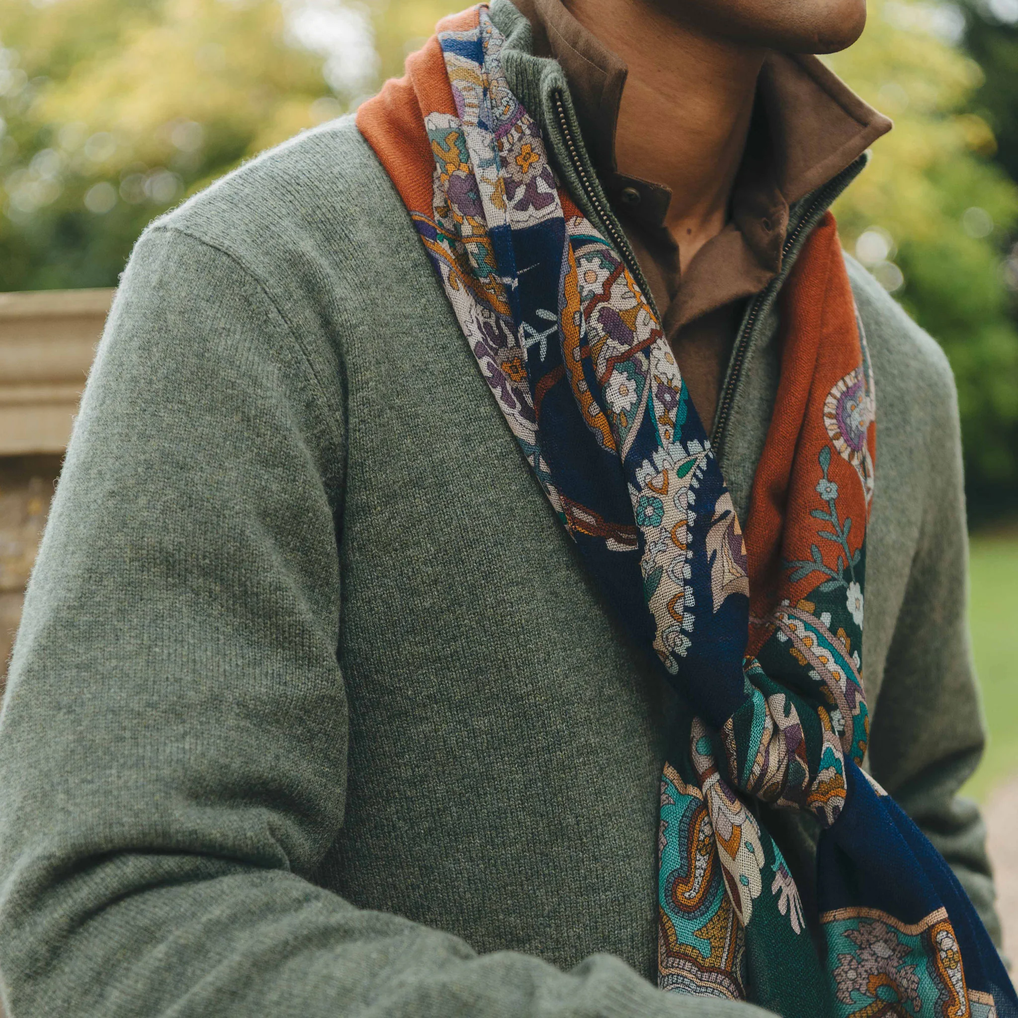 Paisley Fantasy Fine Wool Scarf in Cornflower - Image 4