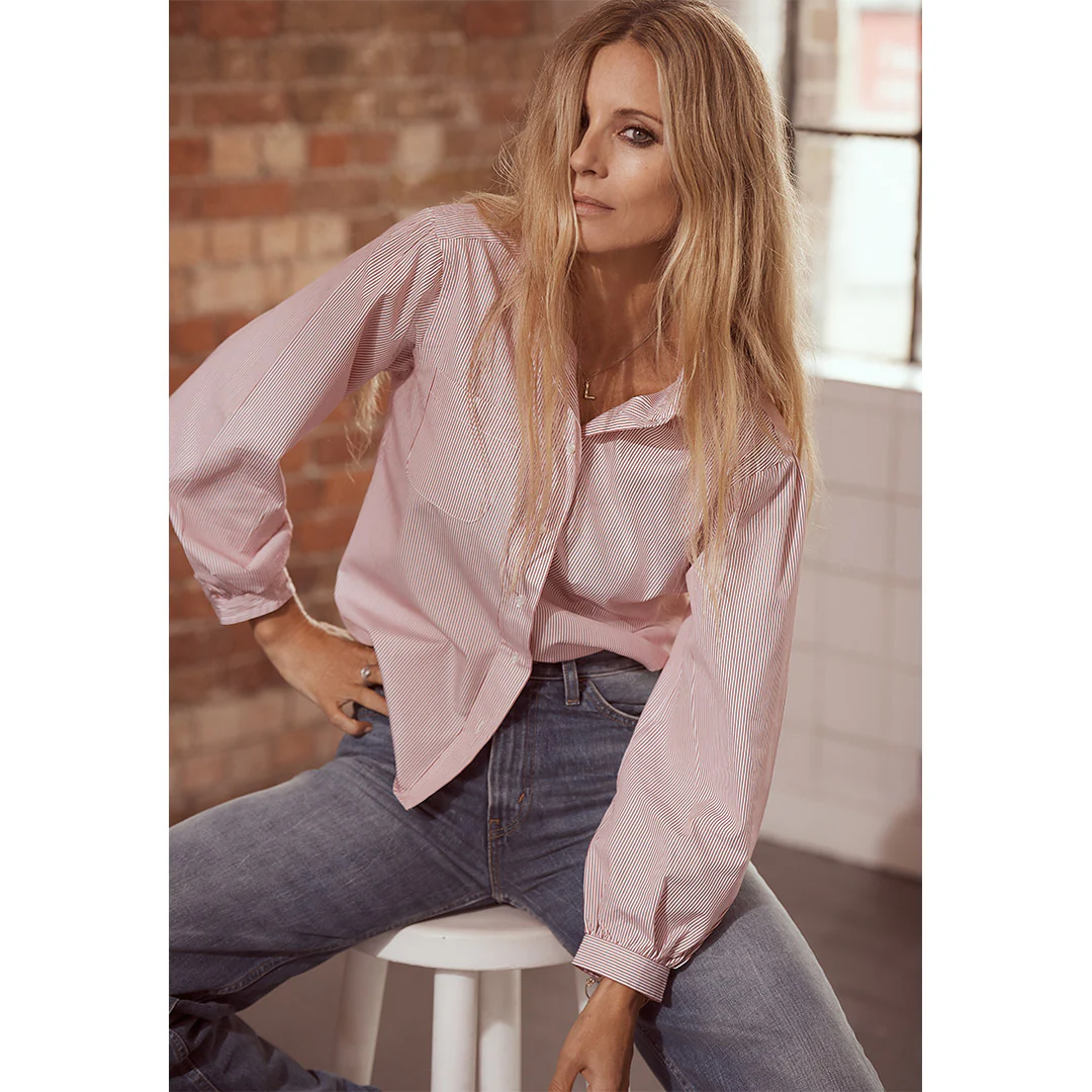 Penny Striped Cotton Blouse in Red - Image 2