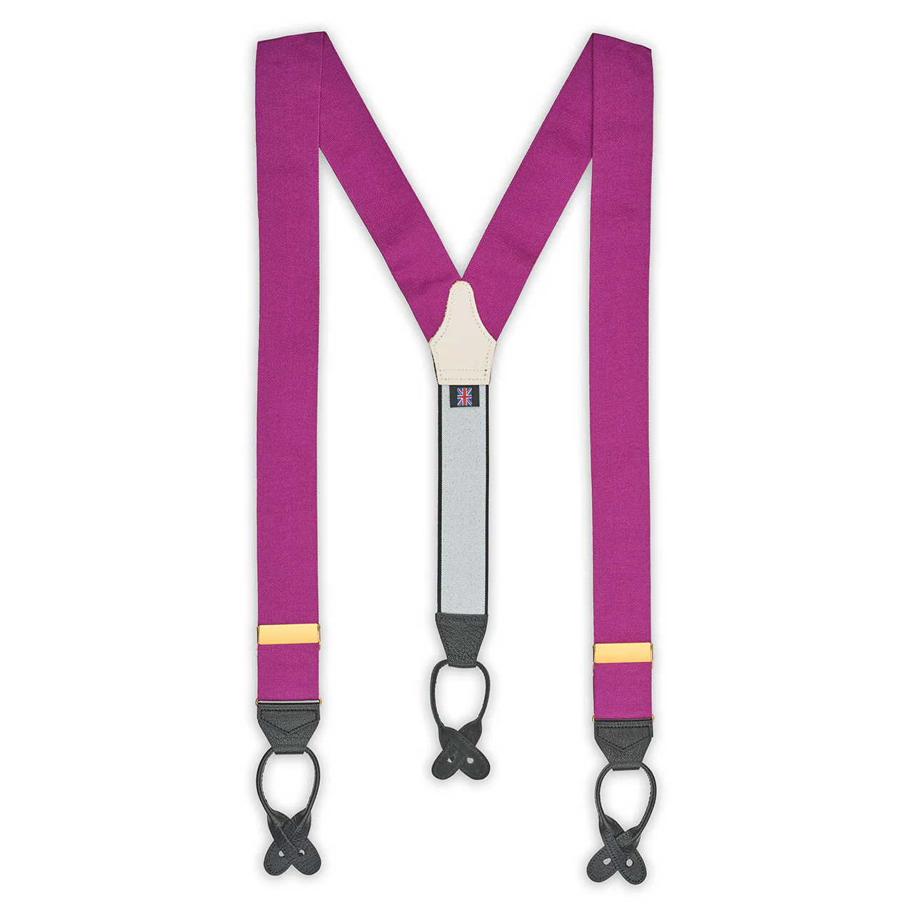 Plain Barathea Braces with Button in Magenta - Image 2