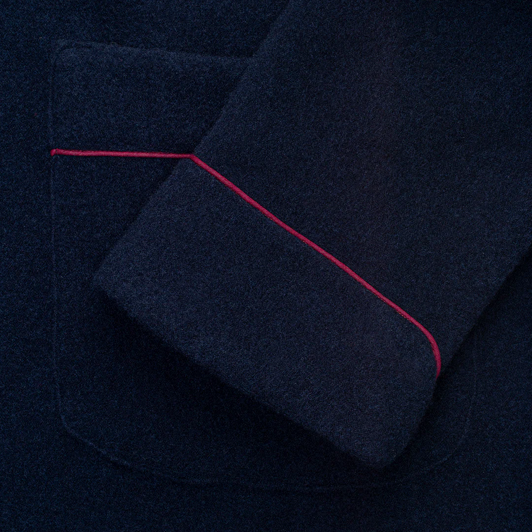 Cashmere and Wool Fleece Dressing Gown in Navy and Wine - Image 3