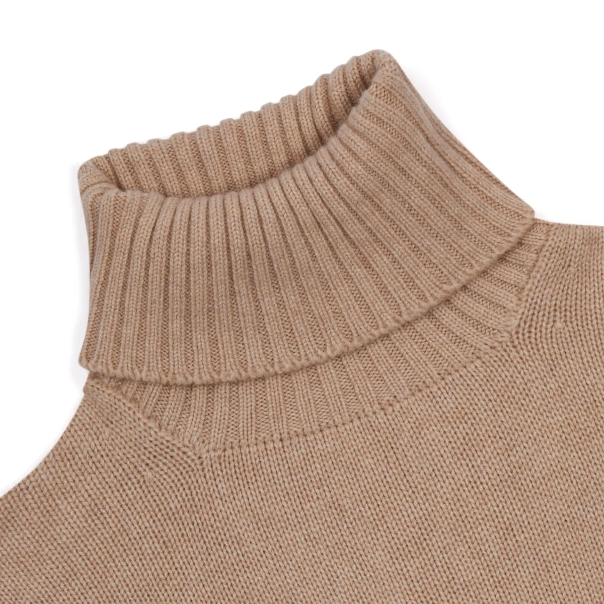 Plain Cashmere Roll Neck Jumper in Linen - Image 3