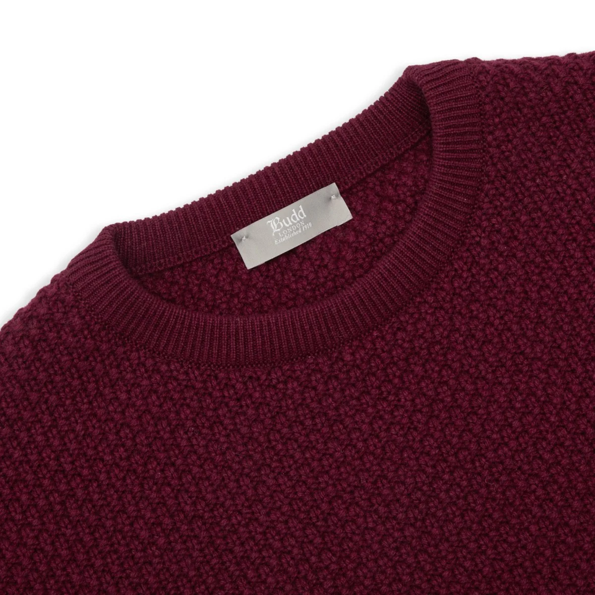 Plain Cashmere Seed Stitch Crew Neck Jumper in Claret - Image 2
