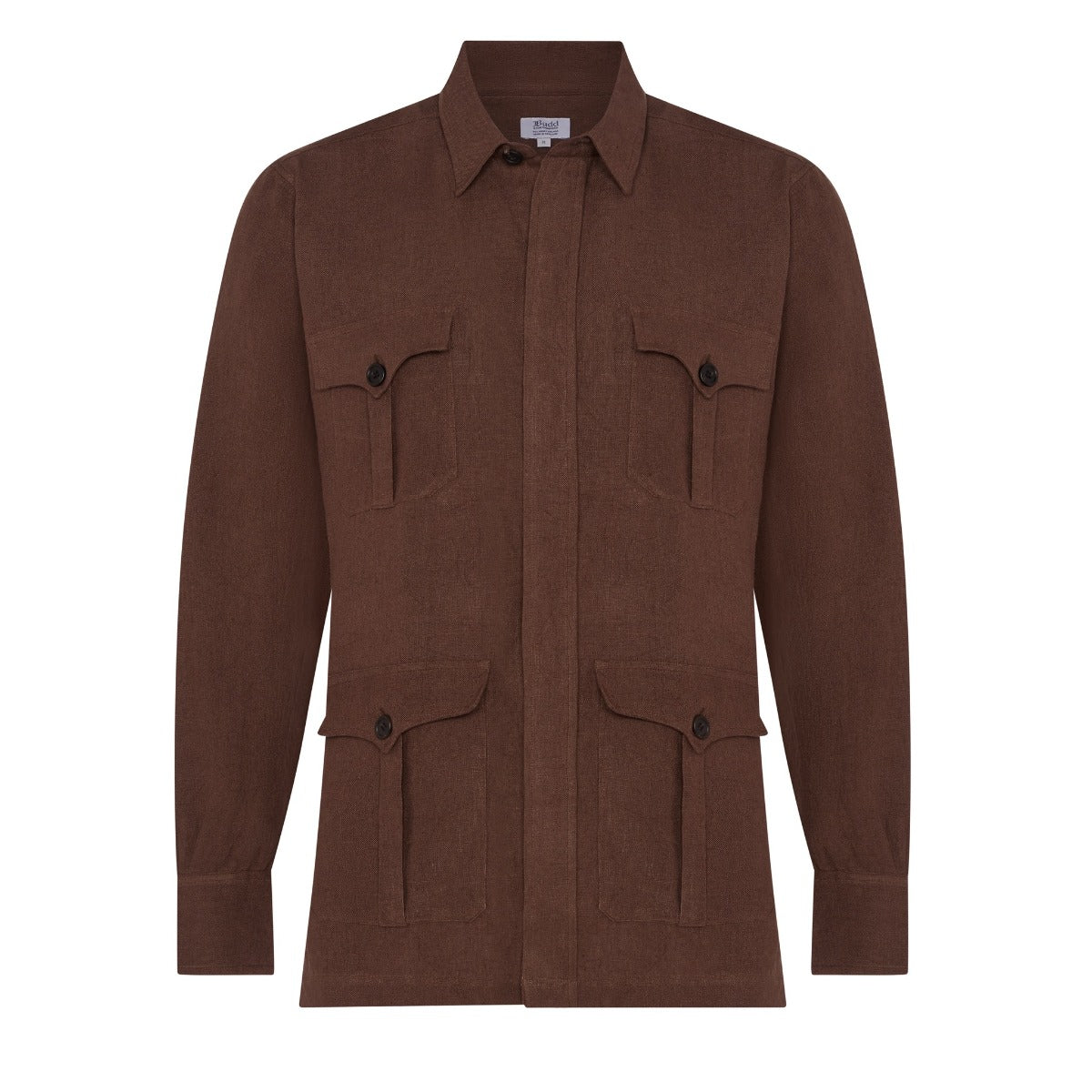 Plain Linen Button Cuff Safari Shirt in Cocoa