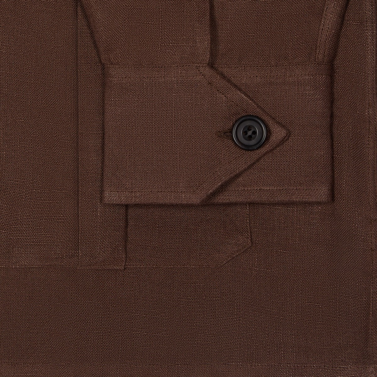 Plain Linen Button Cuff Safari Shirt in Cocoa - Image 4