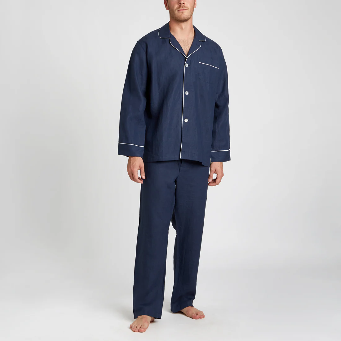 Plain Linen Pyjamas in Navy - Image 2