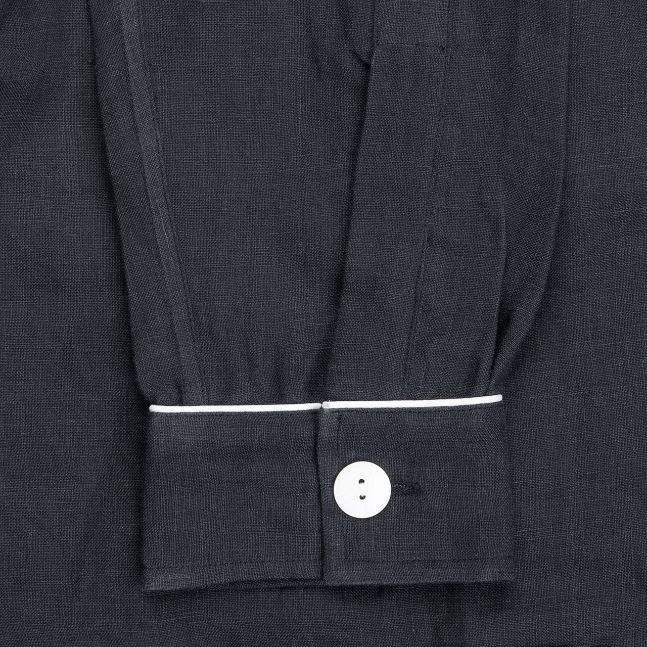 Plain Linen Women's Pyjamas in Navy and White - Image 4