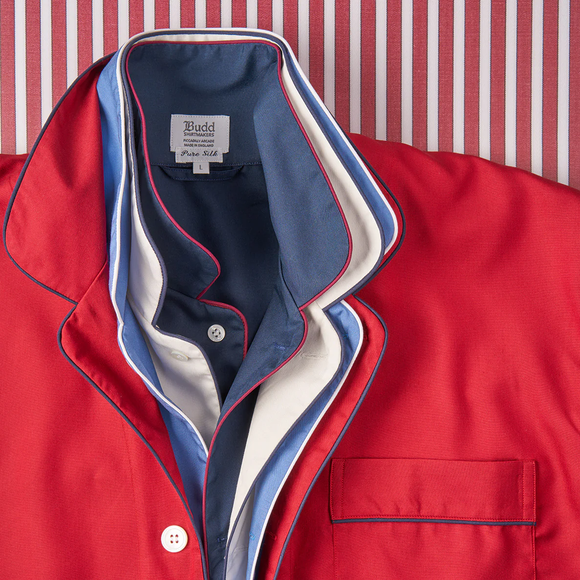 Plain Silk Pyjamas in Red - Image 4